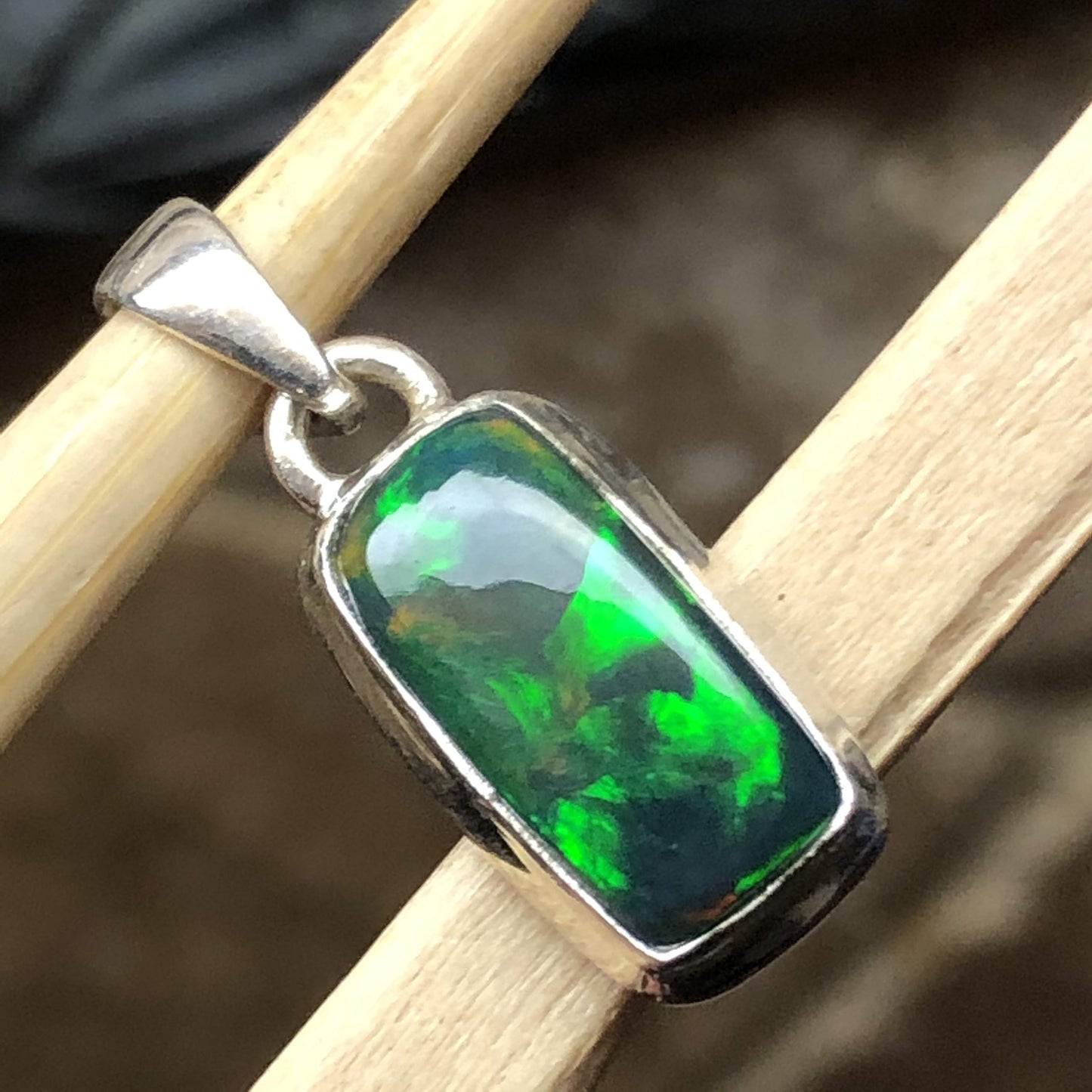Genuine Chalama Black Opal 925 Solid Sterling Silver Pendant 22mm - Natural Rocks by Kala