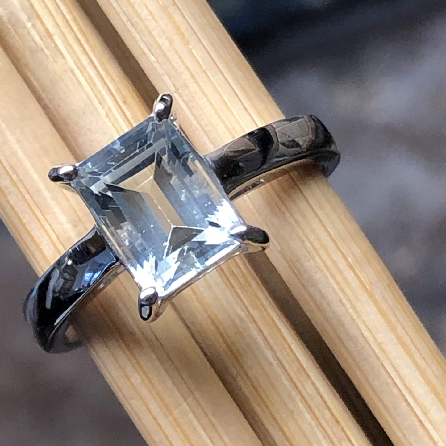 Natural Blue Aquamarine 925 Solid Sterling Silver Engagement Ring Size 6, 7, 9 - Natural Rocks by Kala