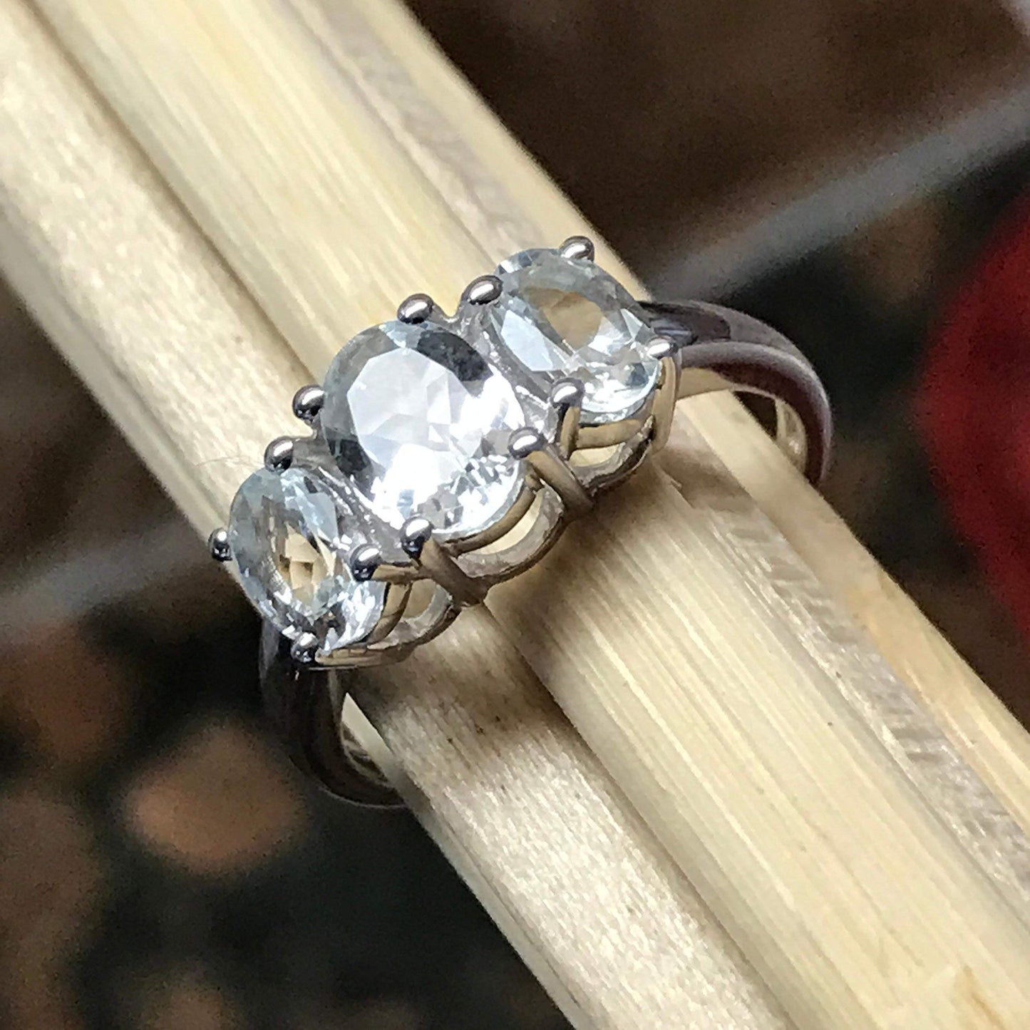 Natural 2ct Aquamarine 925 Solid Sterling Silver Ring Size 6, 7, 8, 9 - Natural Rocks by Kala