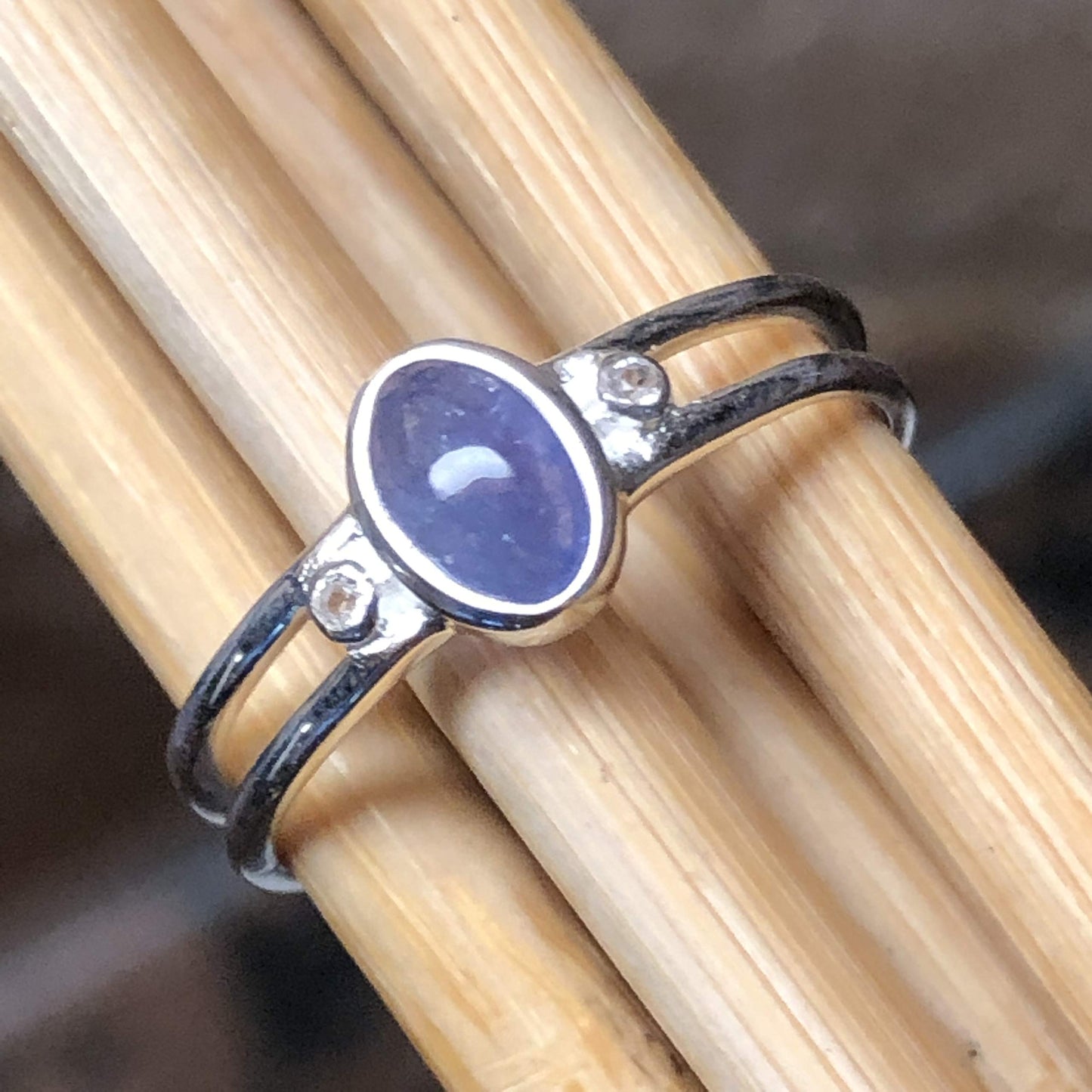 Genuine Blue Tanzanite 925 Solid Sterling Silver Engagement Ring Size 6, 7, 8, 9 - Natural Rocks by Kala
