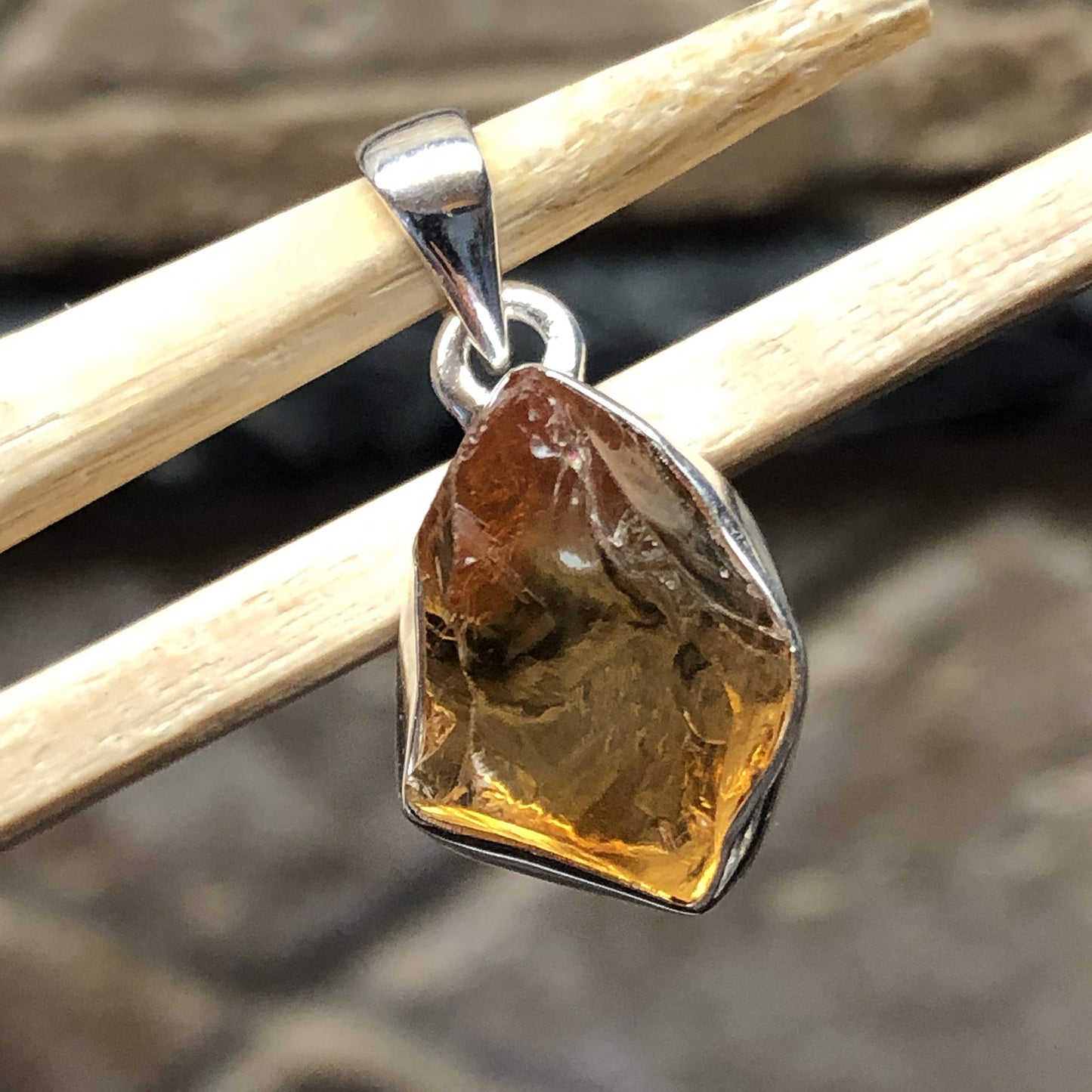 Natural Golden Citrine 925 Solid Sterling Silver Cluster Pendant 25mm - Natural Rocks by Kala