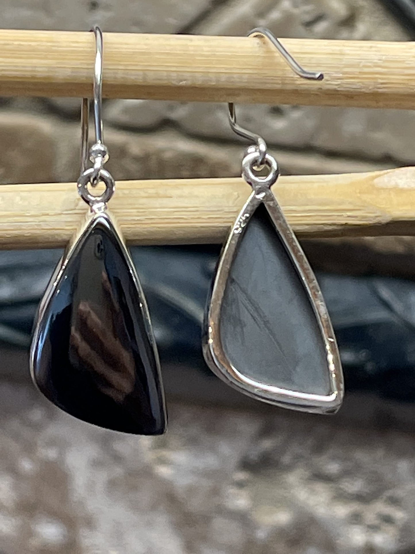 Natural Hematite 925 Solid Sterling Silver Earrings 35mm - Natural Rocks by Kala
