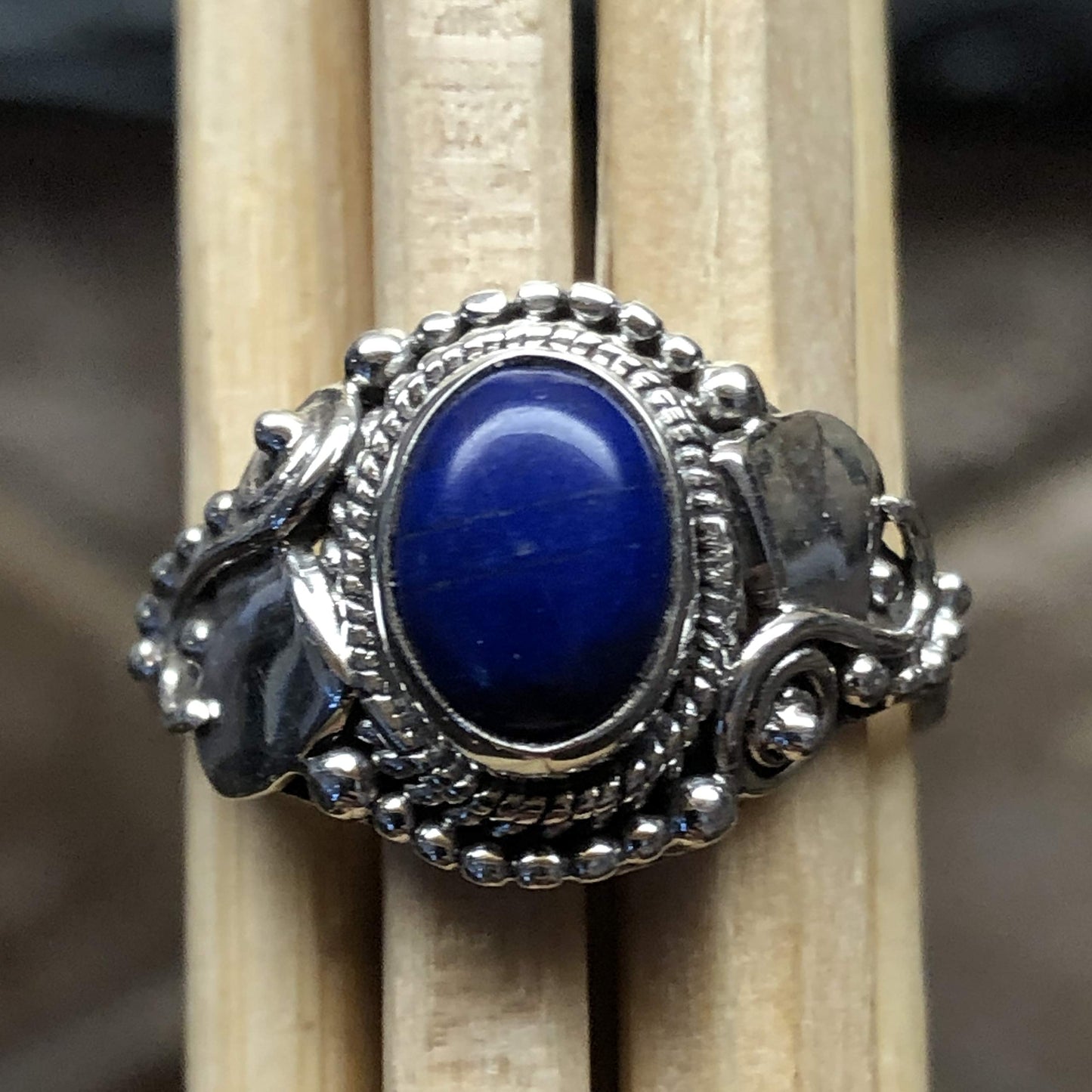Natural Blue Lapis Lazuli 925 Solid Sterling Silver Engagement Ring Size 6, 7, 8, 9 - Natural Rocks by Kala