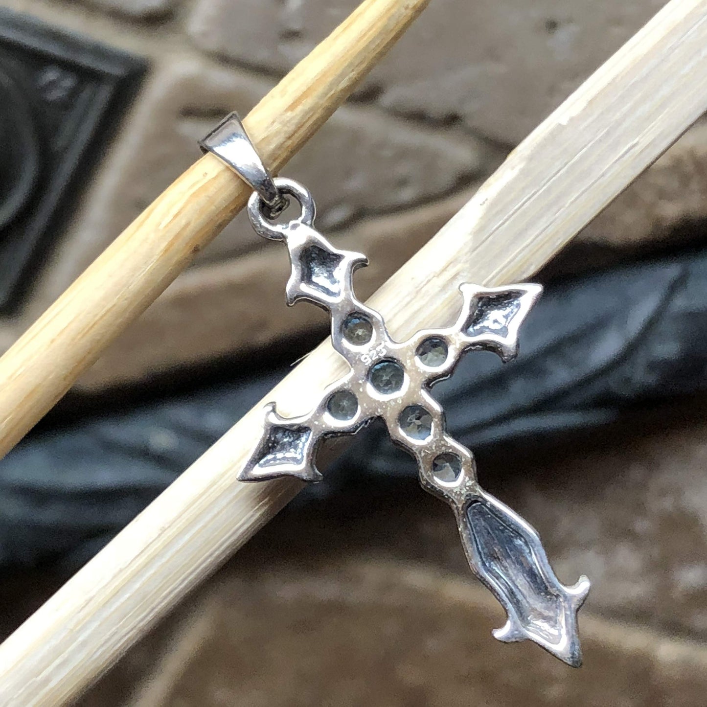 Natural Blue Topaz 925 Solid Sterling Silver Cross Pendant 40mm - Natural Rocks by Kala