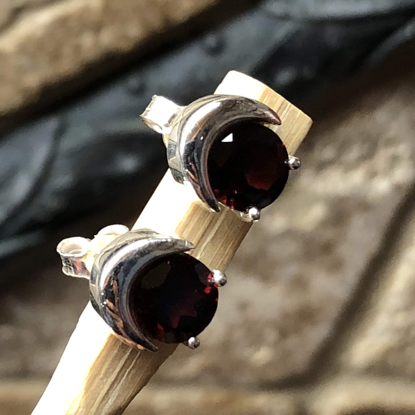 Natural 2ct Pyrope Garnet 925 Solid Sterling Silver Earrings 9mm - Natural Rocks by Kala
