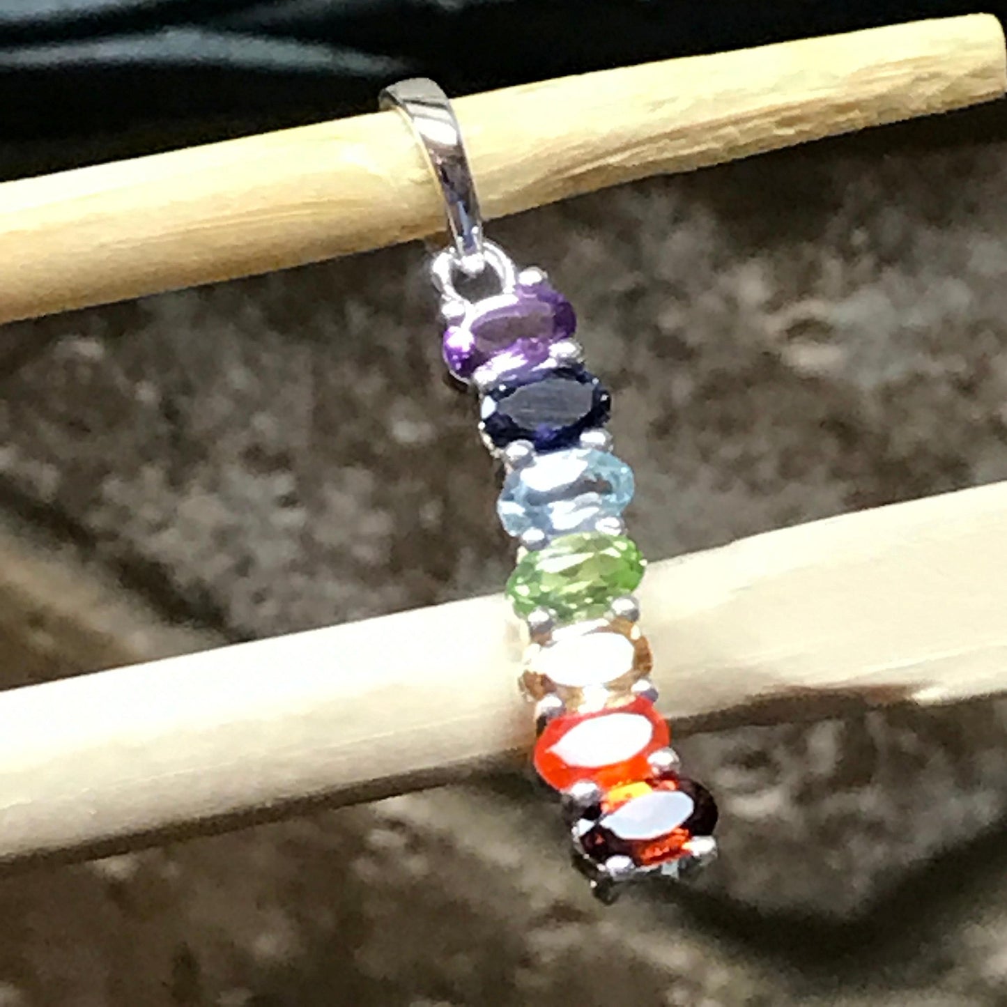 Natural Garnet, Carnelian, Citrine, Peridot 925 Solid Sterling Silver Chakra Pendant 30mm - Natural Rocks by Kala