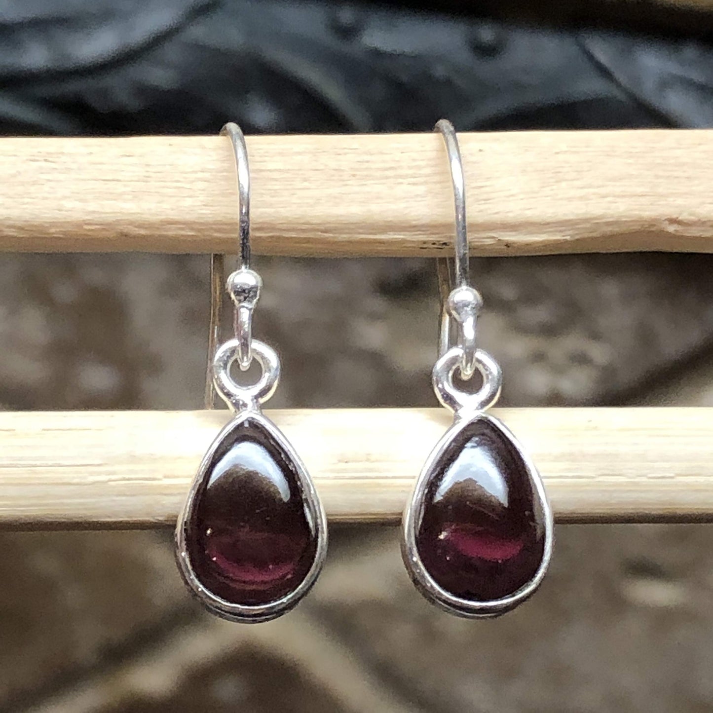 Natural Cabochan Garnet 925 Solid Sterling Silver Earrings 25mm - Natural Rocks by Kala