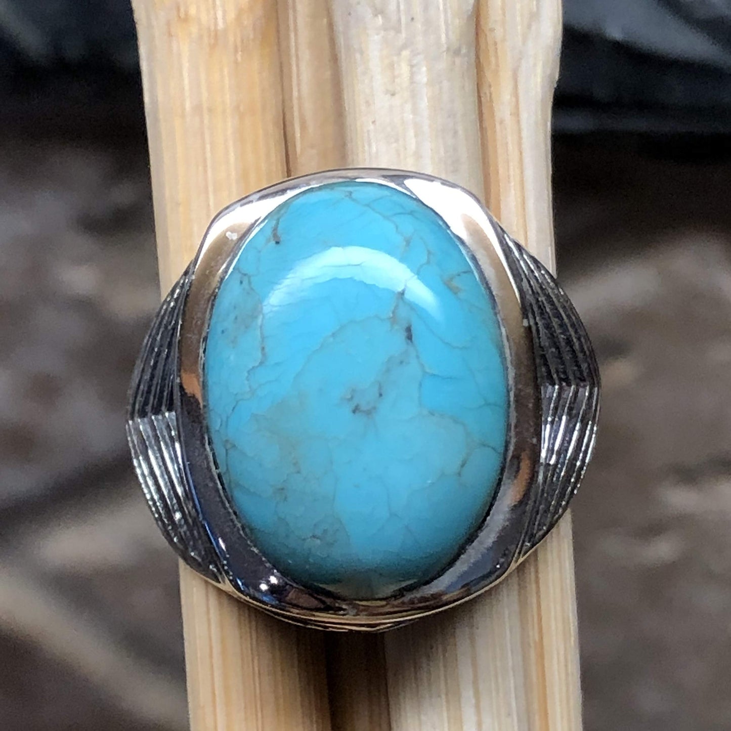 Natural Blue Mohave Turquoise 925 Solid Sterling Silver Men's Ring Size 8, 10, 11, 12, 13 - Natural Rocks by Kala