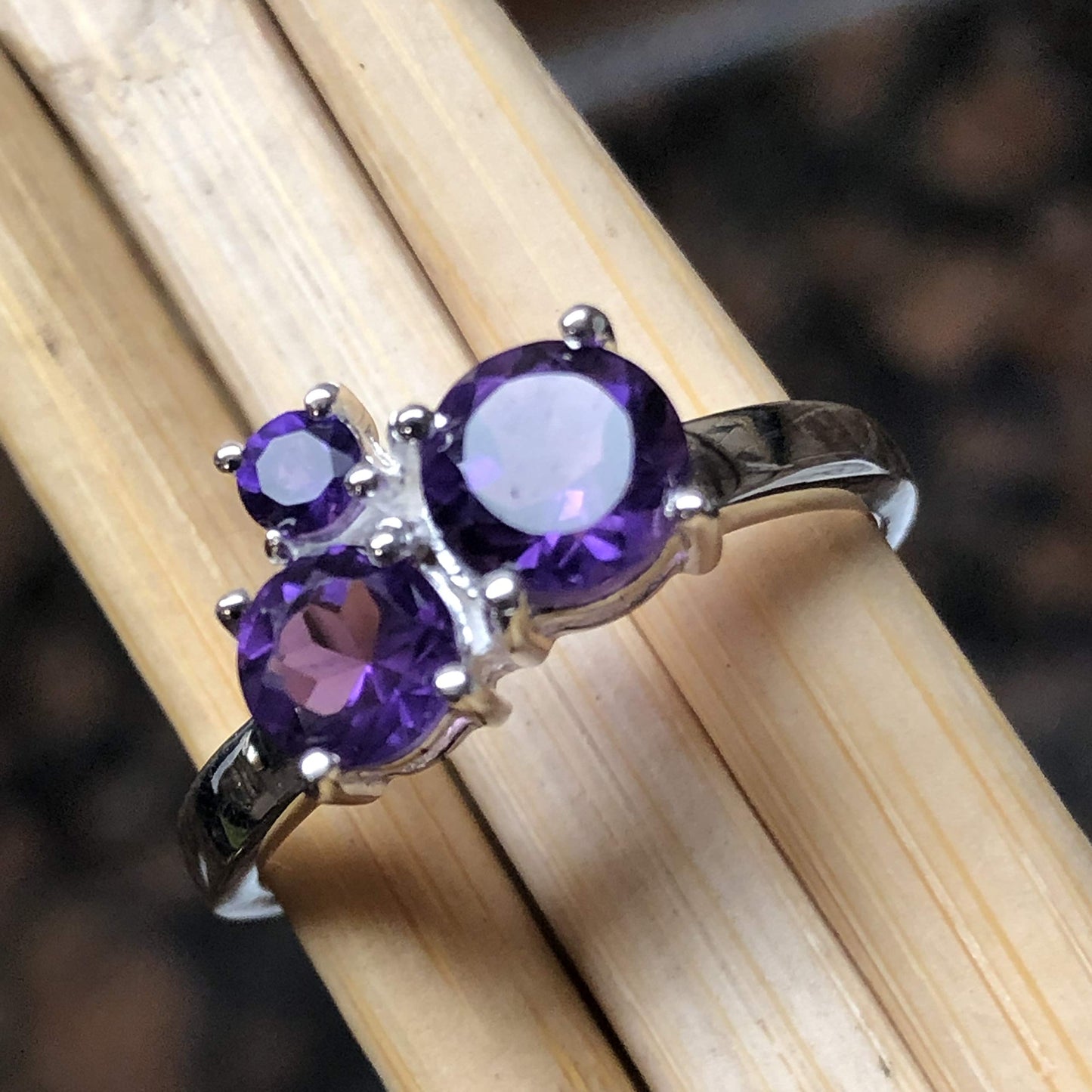 Natural 2ct Purple Amethyst 925 Solid Sterling Silver Ring Size 6, 7, 8, 9 - Natural Rocks by Kala