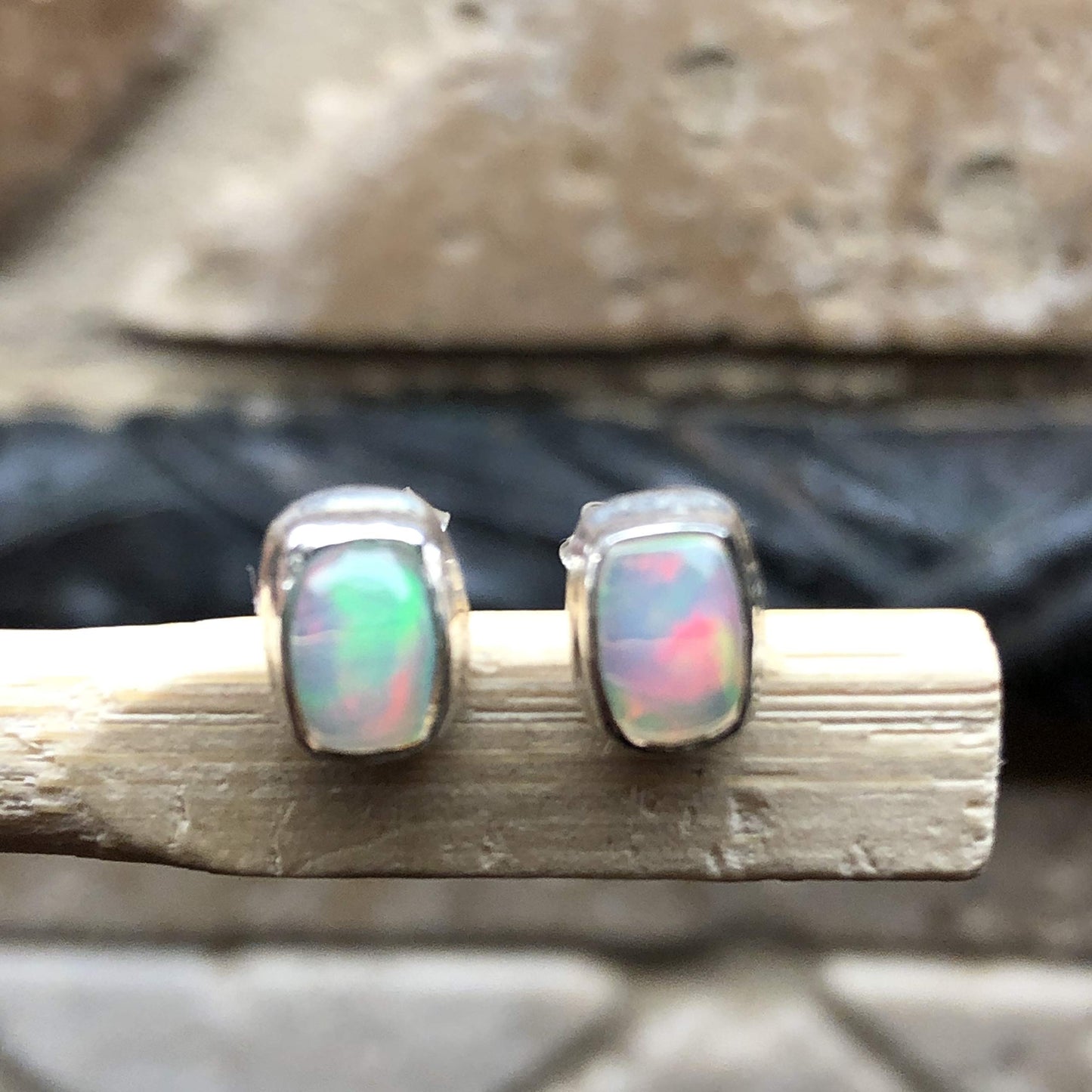 Genuine Ethiopian Opal 925 Solid Sterling Silver Stud Earrings 7mm - Natural Rocks by Kala
