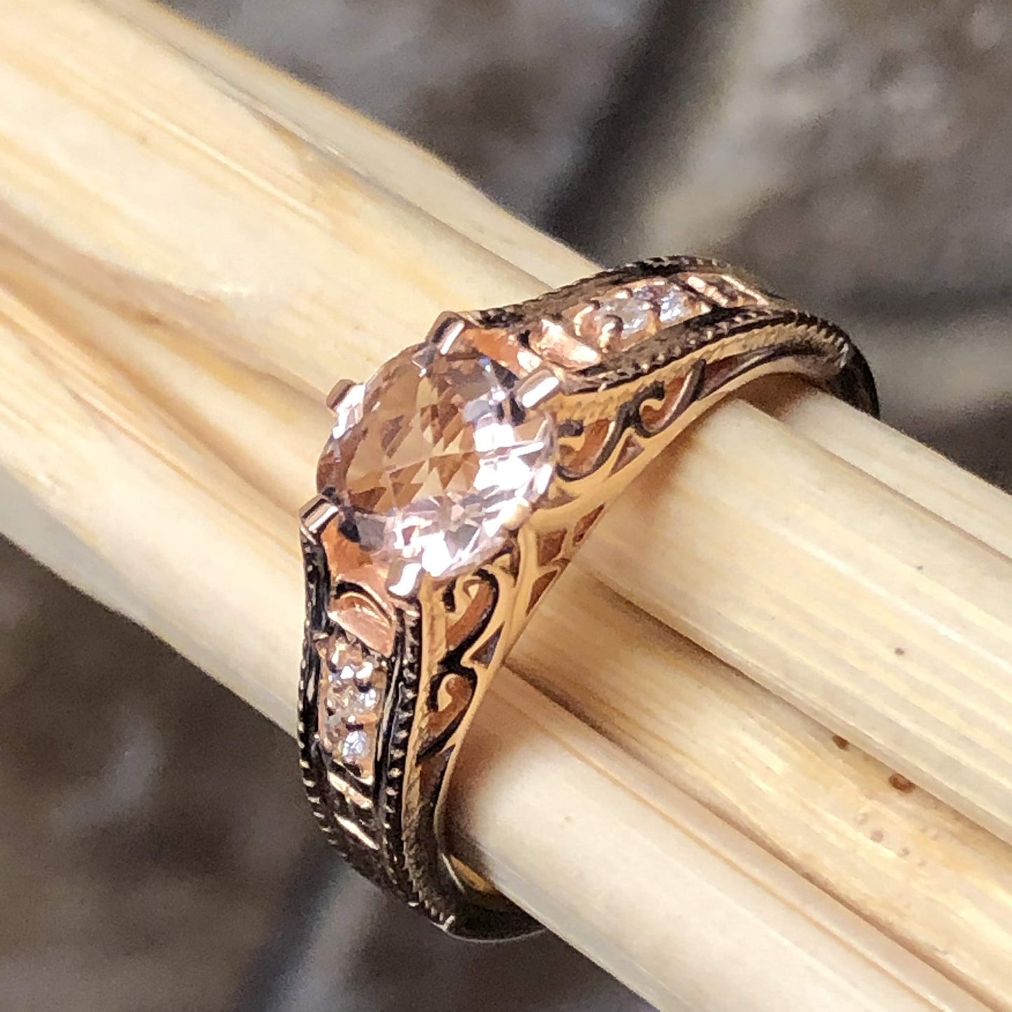 Natural 1ct Peach Morganite 14k Rose Gold Over Sterling Silver Engagement Ring Size 5, 6, 7, 8, 9 - Natural Rocks by Kala