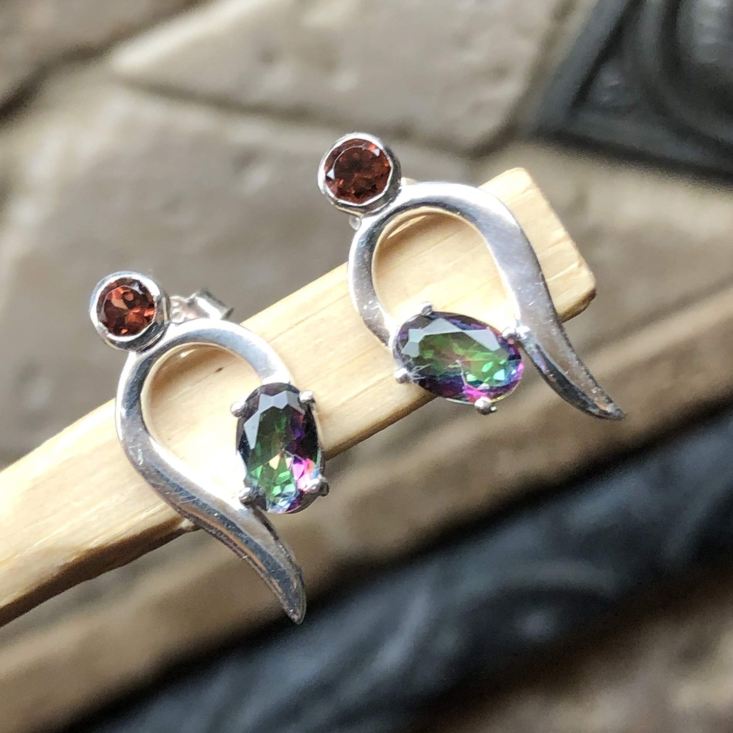 Gorgeous Mystic Topaz 925 Solid Sterling Silver Earrings 17mm - Natural Rocks by Kala
