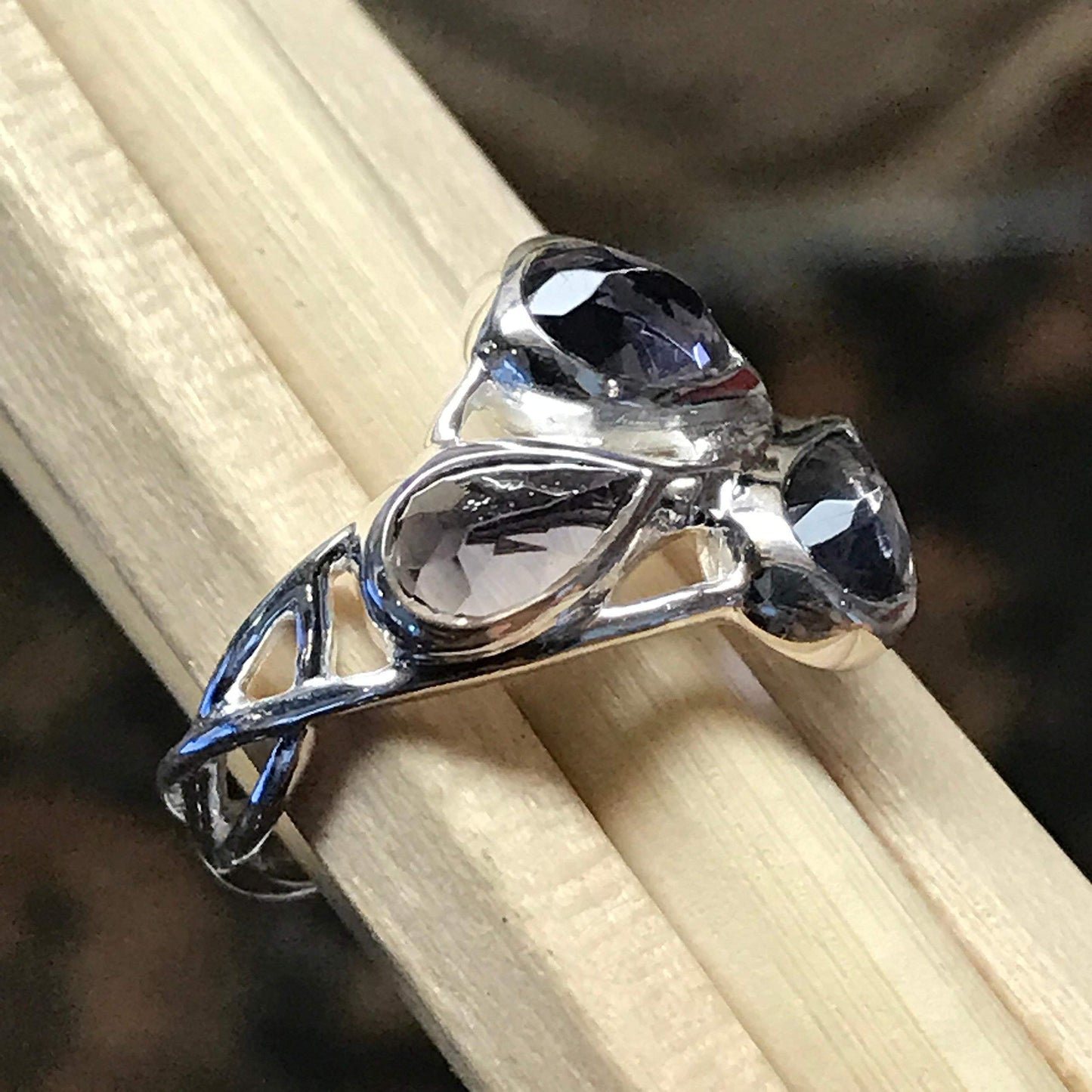 Natural 2ct Iolite 925 Solid Sterling Silver Ring Size 6, 7, 8, 9 - Natural Rocks by Kala
