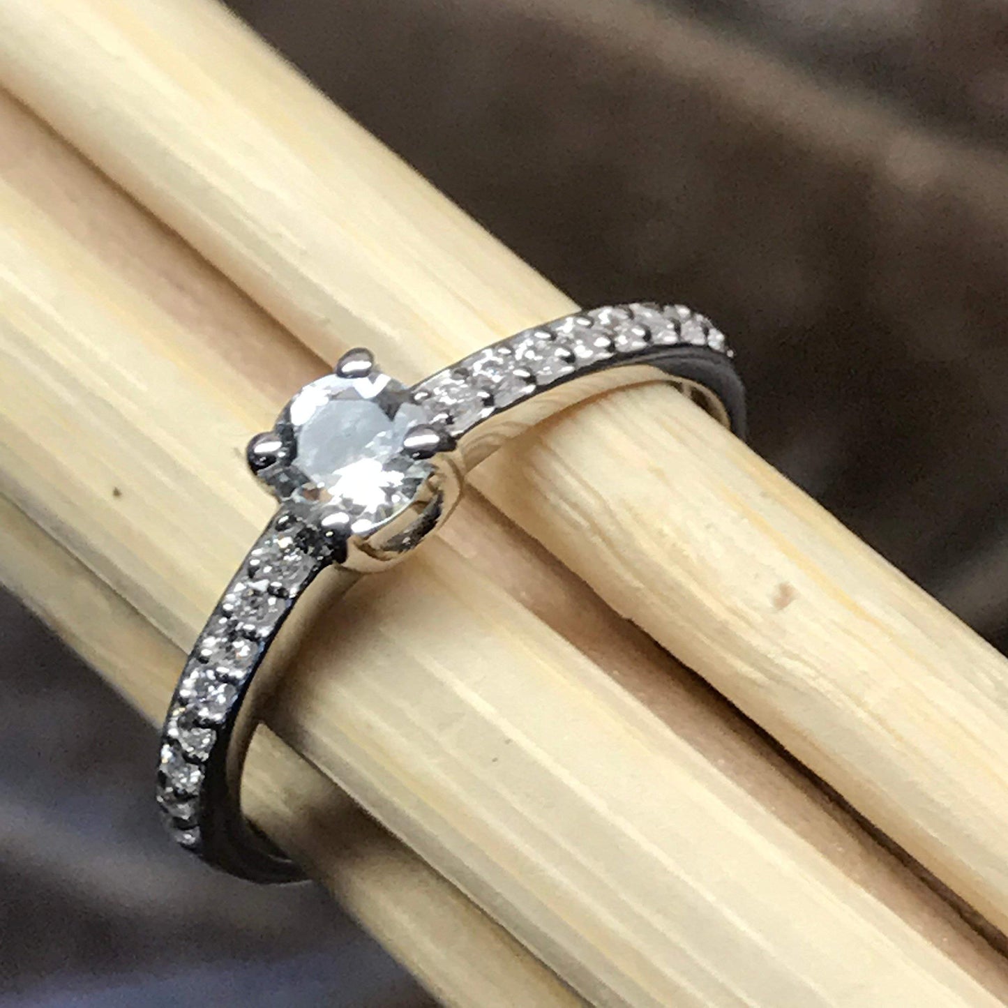 Natural Aquamarine 925 Solid Sterling Silver Engagement Ring Size 6, 7, 8, 9 - Natural Rocks by Kala