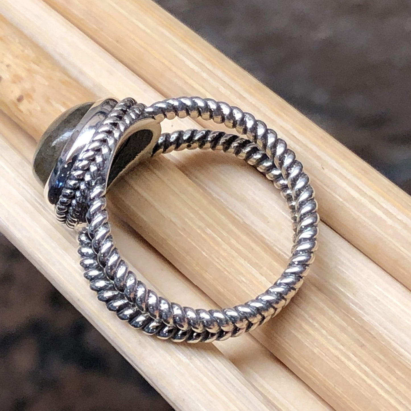 Natural Blue Labradorite 925 Sterling Silver Engagement Ring Size 7, 8.5, 9 - Natural Rocks by Kala