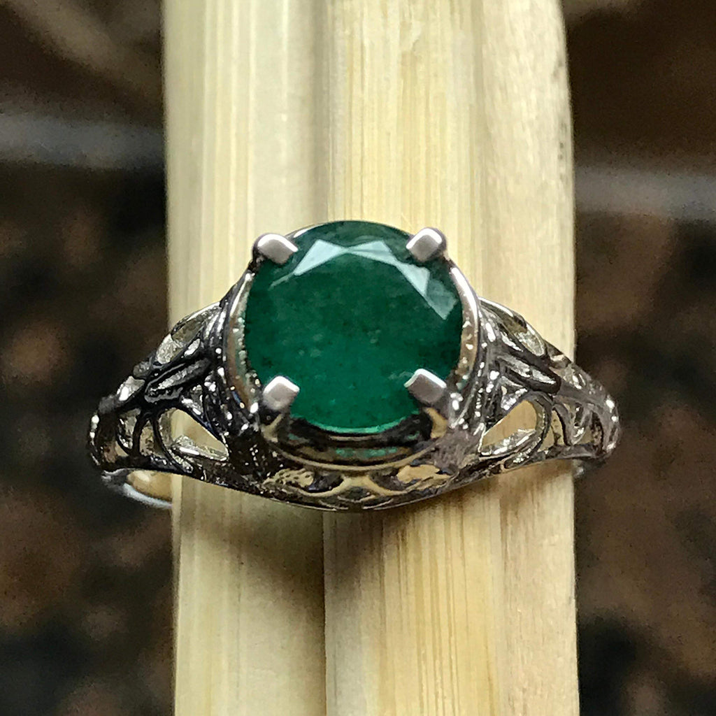 Natural 1ct Green Emerald 925 Solid Sterling Silver Unisex Engagement Ring Size 5, 6, 7, 8, 9 - Natural Rocks by Kala