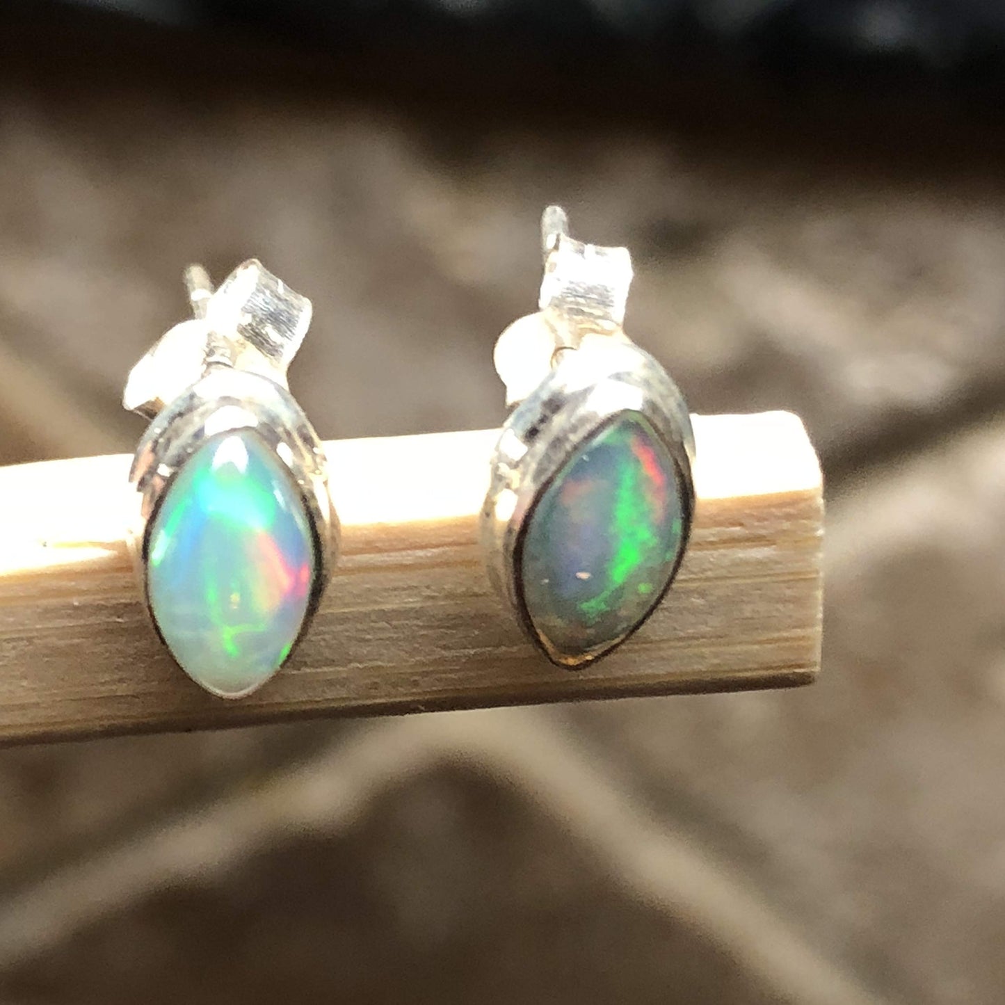 Genuine Ethiopian Opal 925 Solid Sterling Silver Stud Earrings 8mm - Natural Rocks by Kala