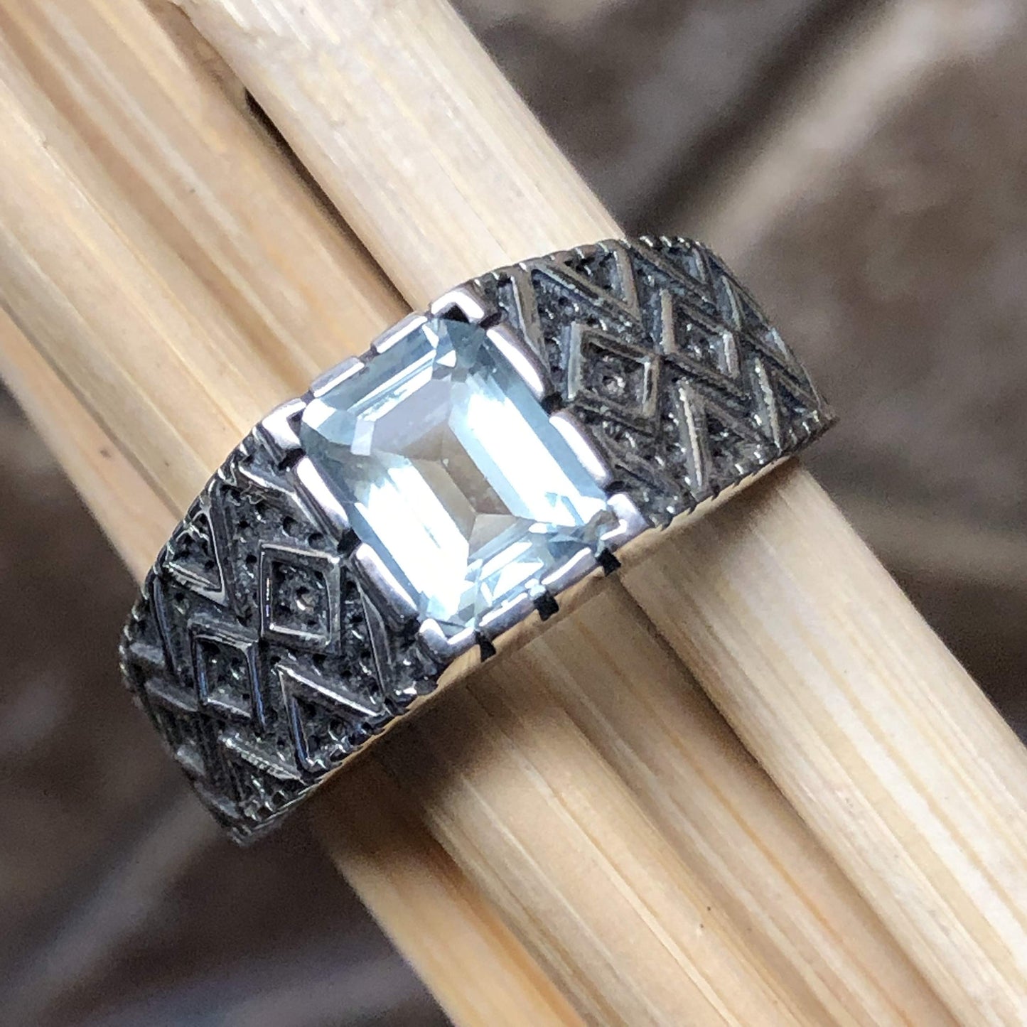 Natural 2ct Blue Topaz 925 Solid Sterling Silver Men's Ring Size 7, 8, 9, 10, 11, 12 - Natural Rocks by Kala