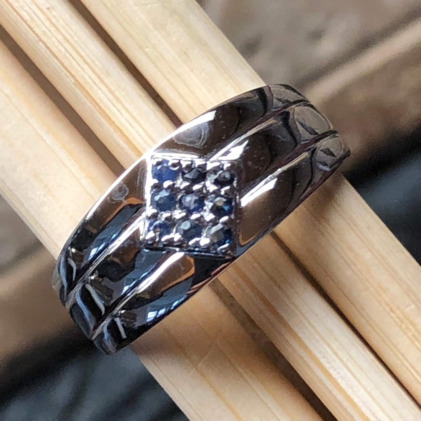 Natural Blue Sapphire 925 Solid Sterling Silver Men's Ring Size 7, 8, 9, 10, 11, 12 - Natural Rocks by Kala