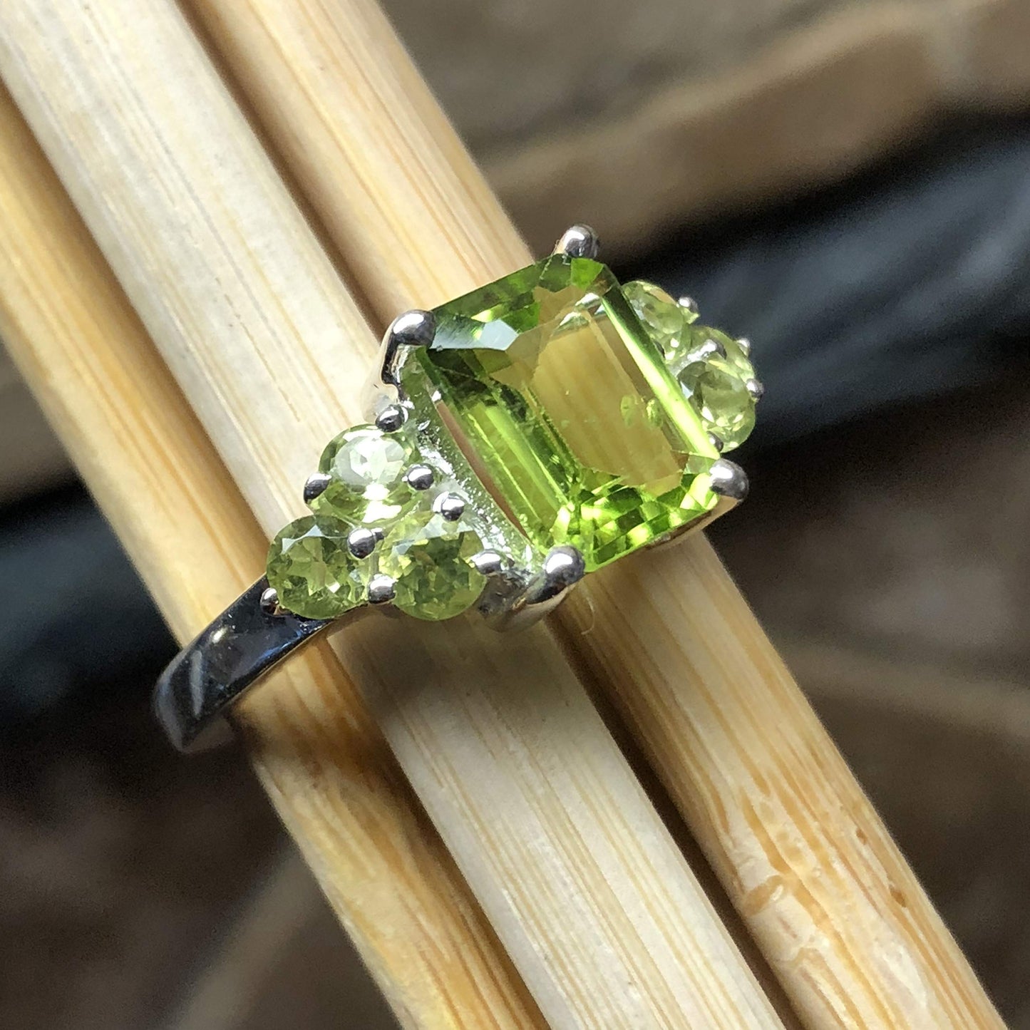 Natural 4ct Green Peridot 925 Solid Sterling Silver Ring Size 7 - Natural Rocks by Kala