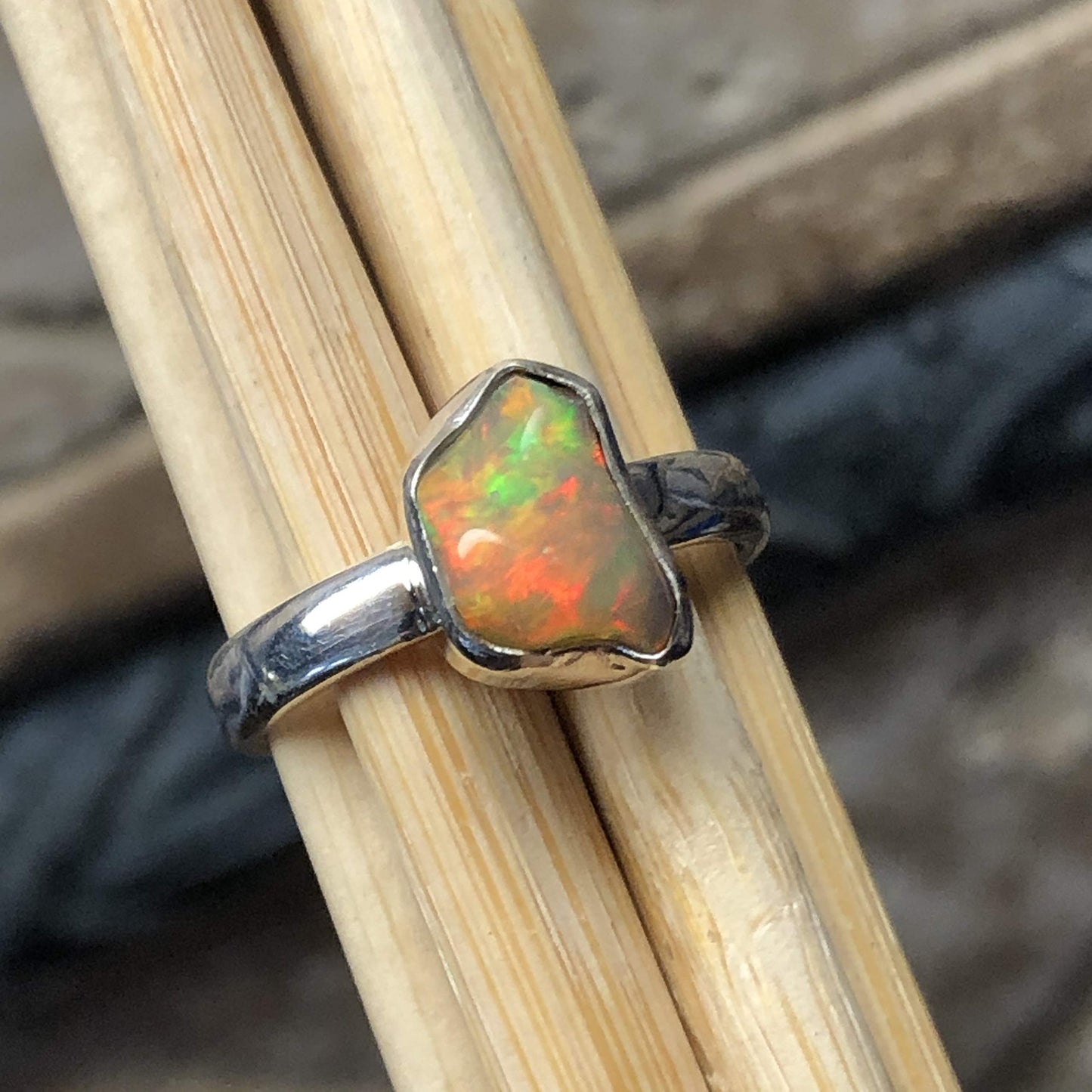 Natural Ethiopian Opal 925 Solid Sterling Silver Ring Size 7 - Natural Rocks by Kala