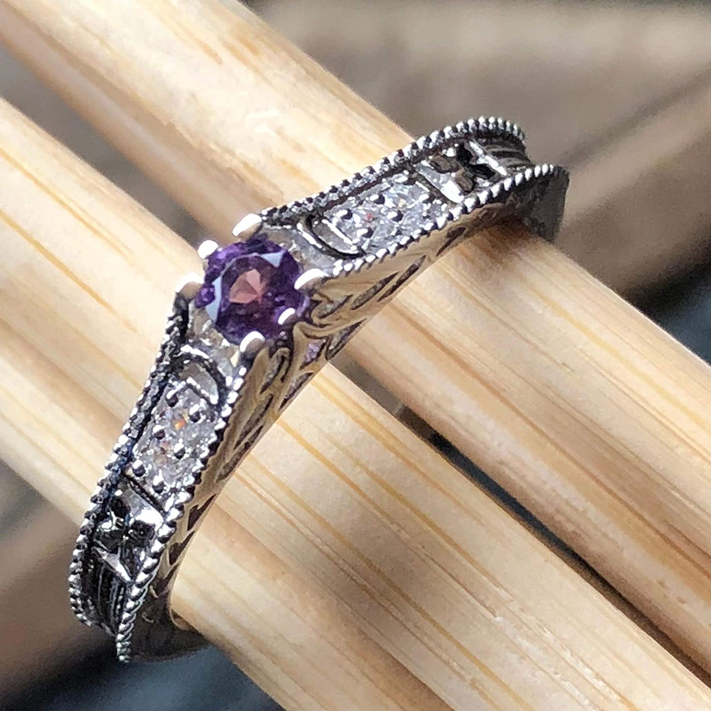 Natural Purple Amethyst 925 Solid Sterling Silver Engagement Ring Size 6, 7, 8, 9 - Natural Rocks by Kala