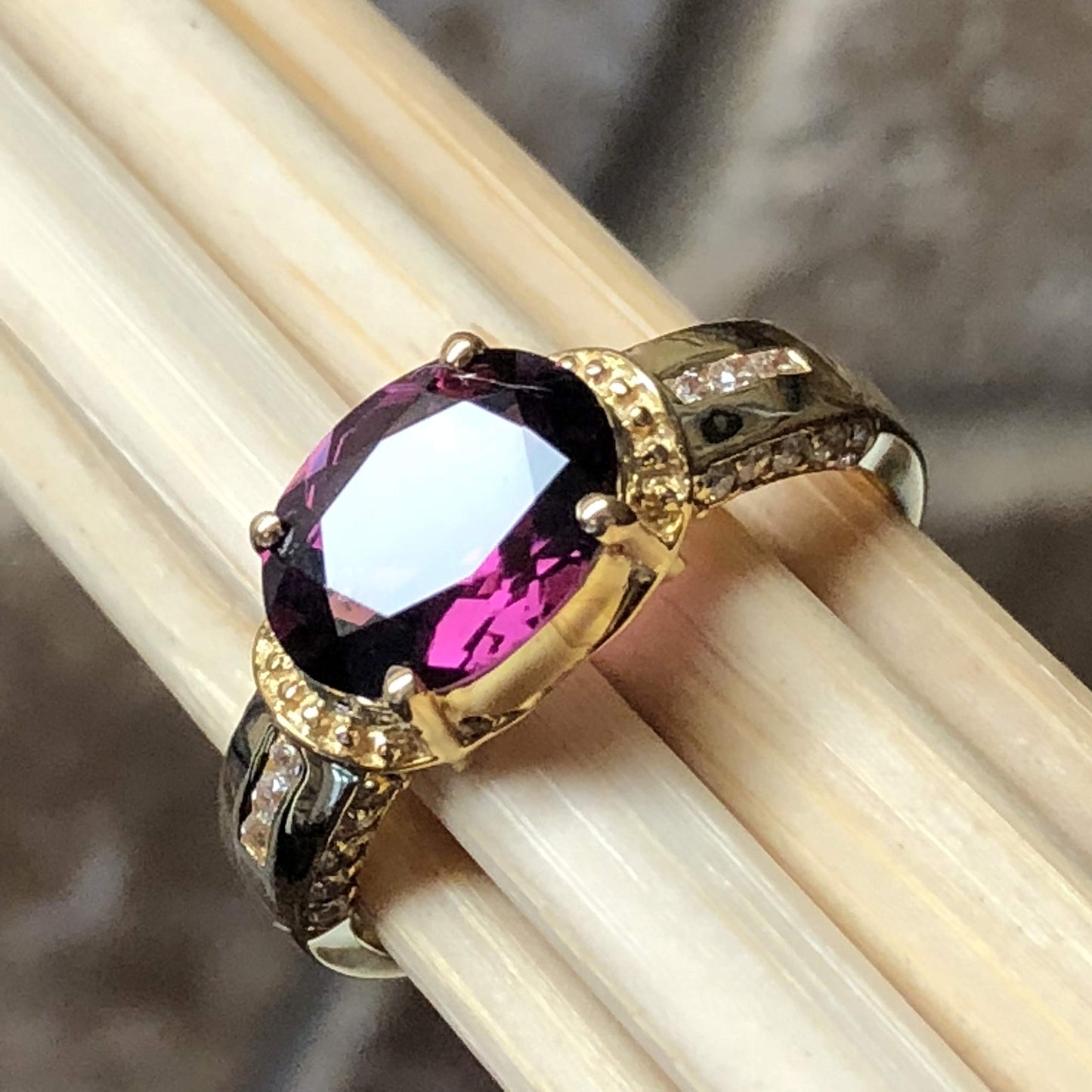 Natural 2.5ct Rhodolite Garnet 14K Yellow Gold Vermeil Sterling Silver Ring Size 5,6, 7, 8, 9 - Natural Rocks by Kala