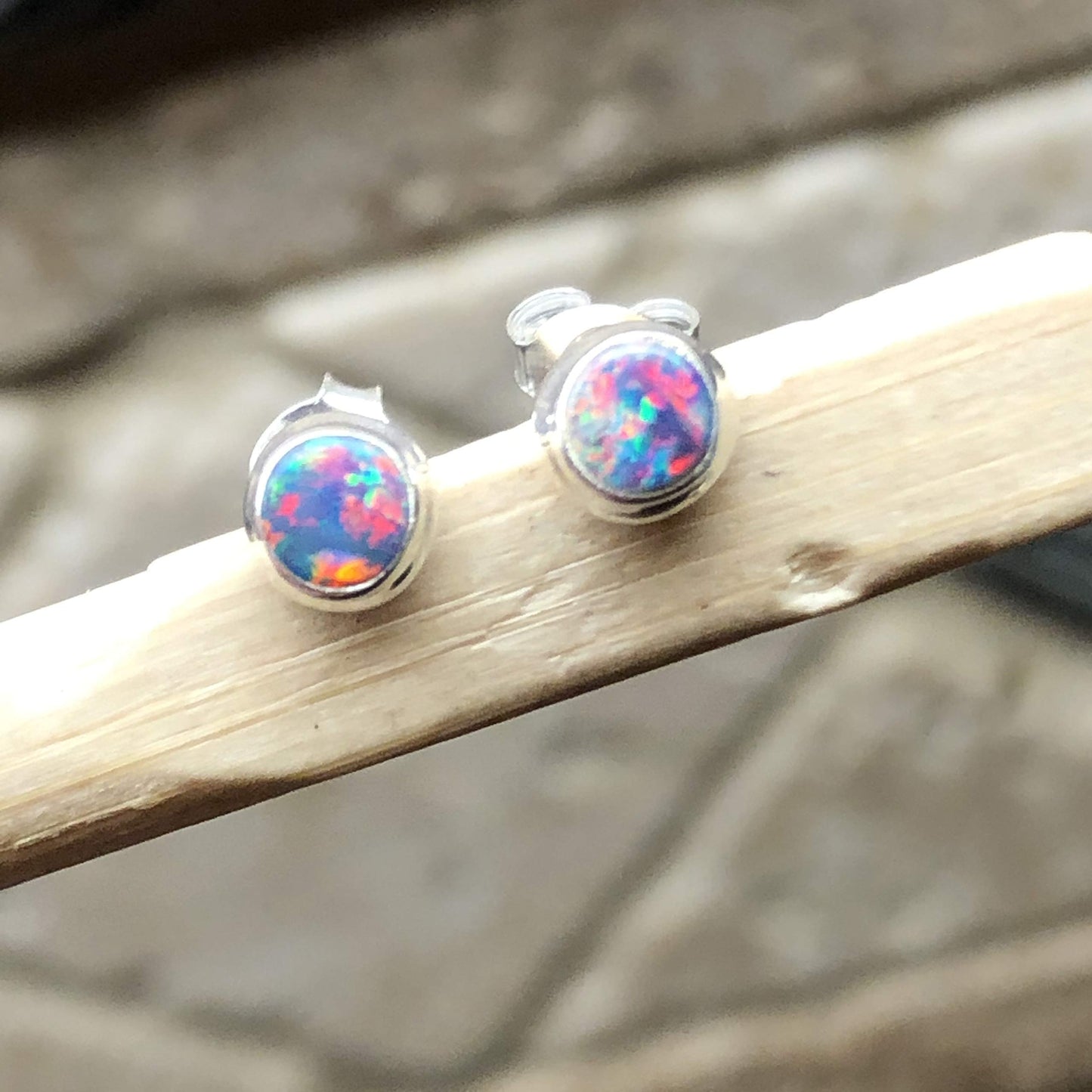 Genuine Australian Blue, Green Opal 925 Solid Sterling Silver Earrings 5mm - Natural Rocks by Kala