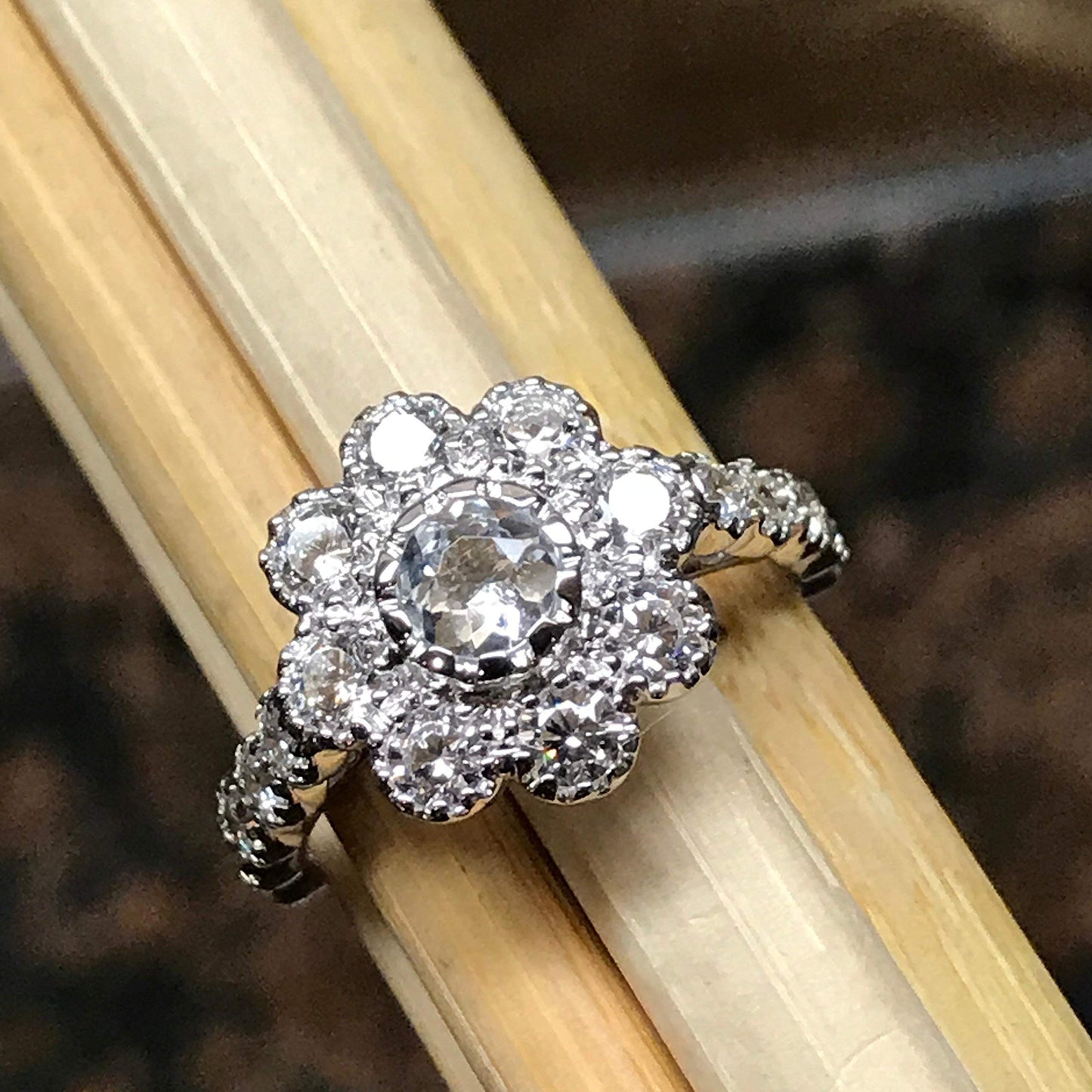 Natural Aquamarine, Accent Stone 925 Solid Sterling Silver Engagement Ring Size 6, 7, 8, 9 - Natural Rocks by Kala