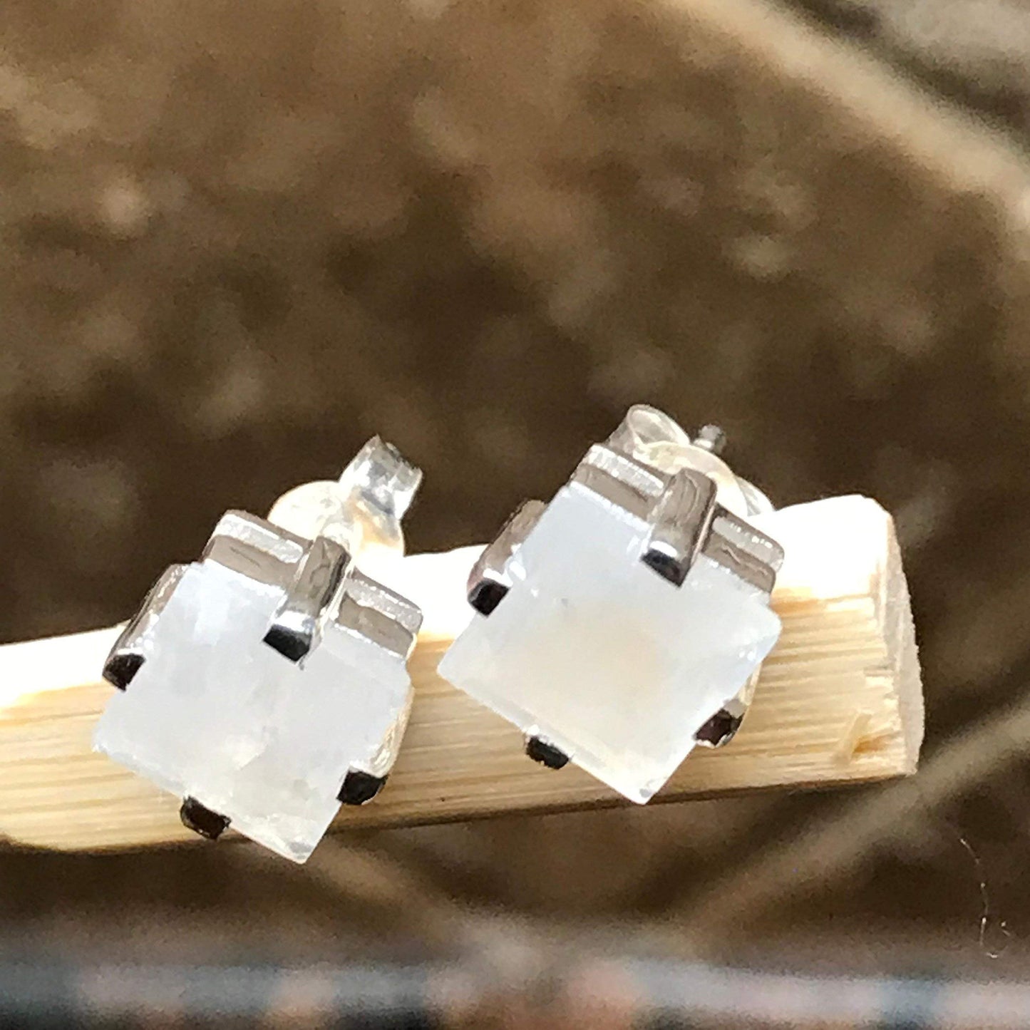 Natural Rainbow Moonstone 925 Solid Sterling Silver Earrings 10mm - Natural Rocks by Kala