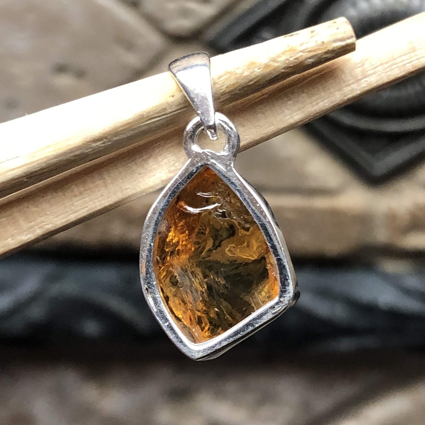 Genuine Mexican Fire Opal 925 Solid Sterling Silver Pendant 25mm - Natural Rocks by Kala