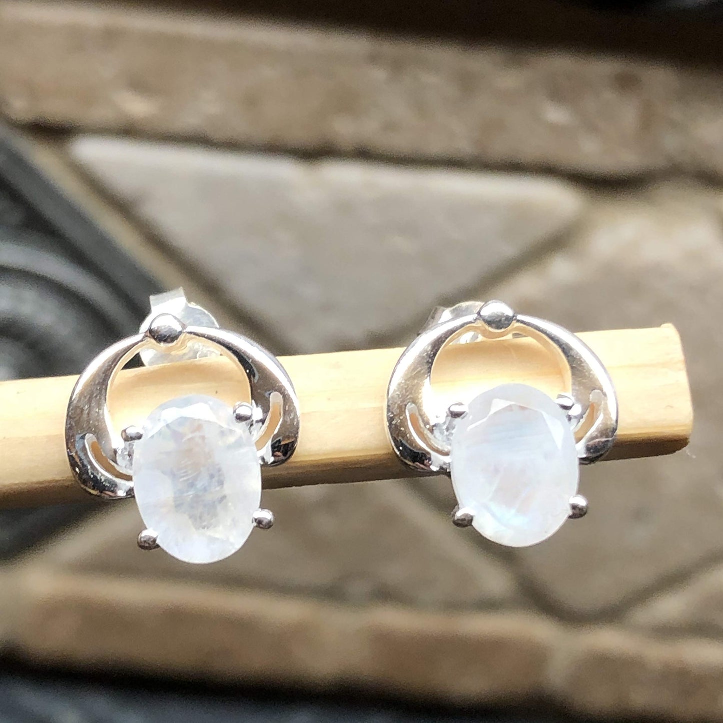 Natural Rainbow Moonstone 925 Solid Sterling Silver Earrings 12mm - Natural Rocks by Kala