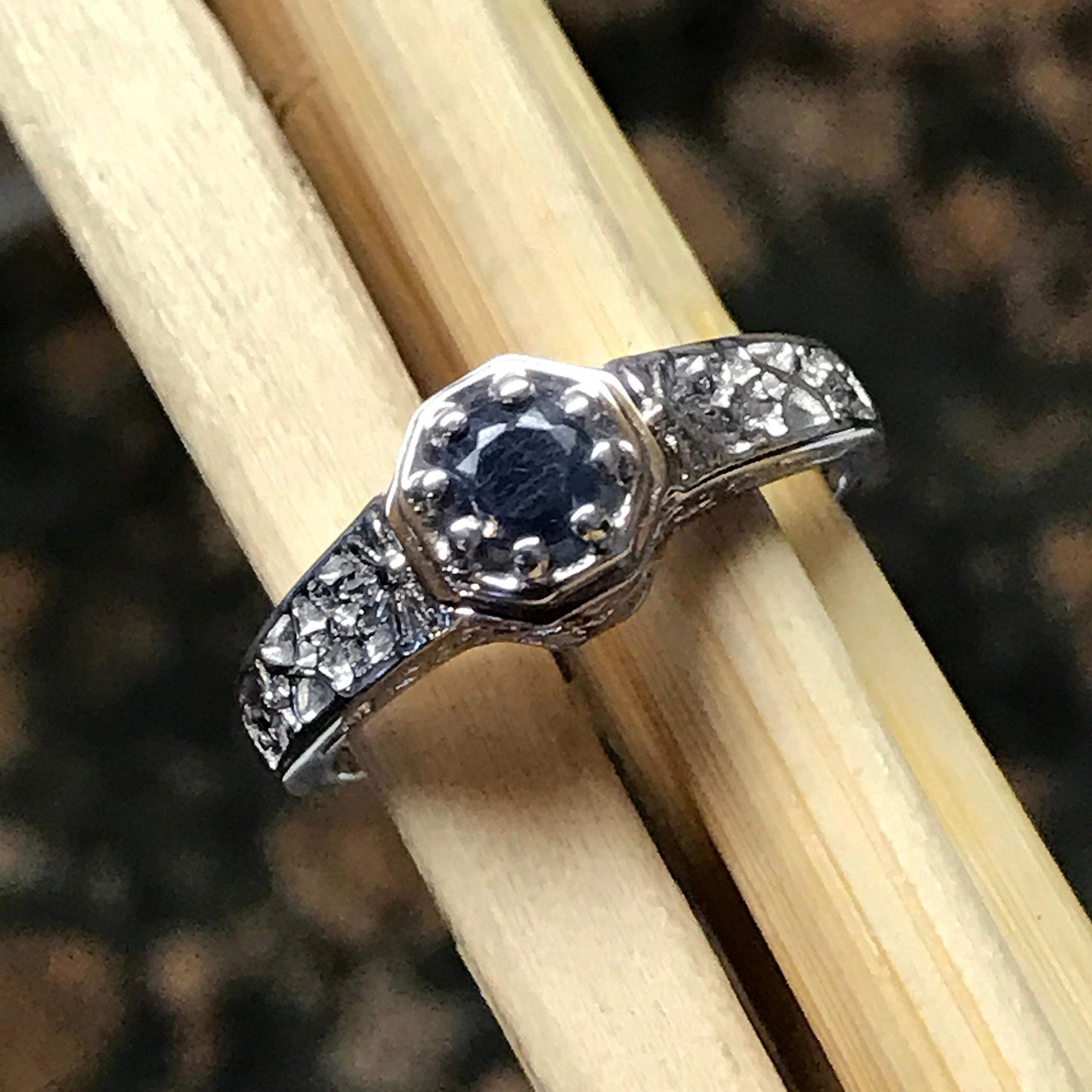 Genuine Blue Sapphire 925 Solid Sterling Silver Engagement Ring Size 6, 7, 9 - Natural Rocks by Kala
