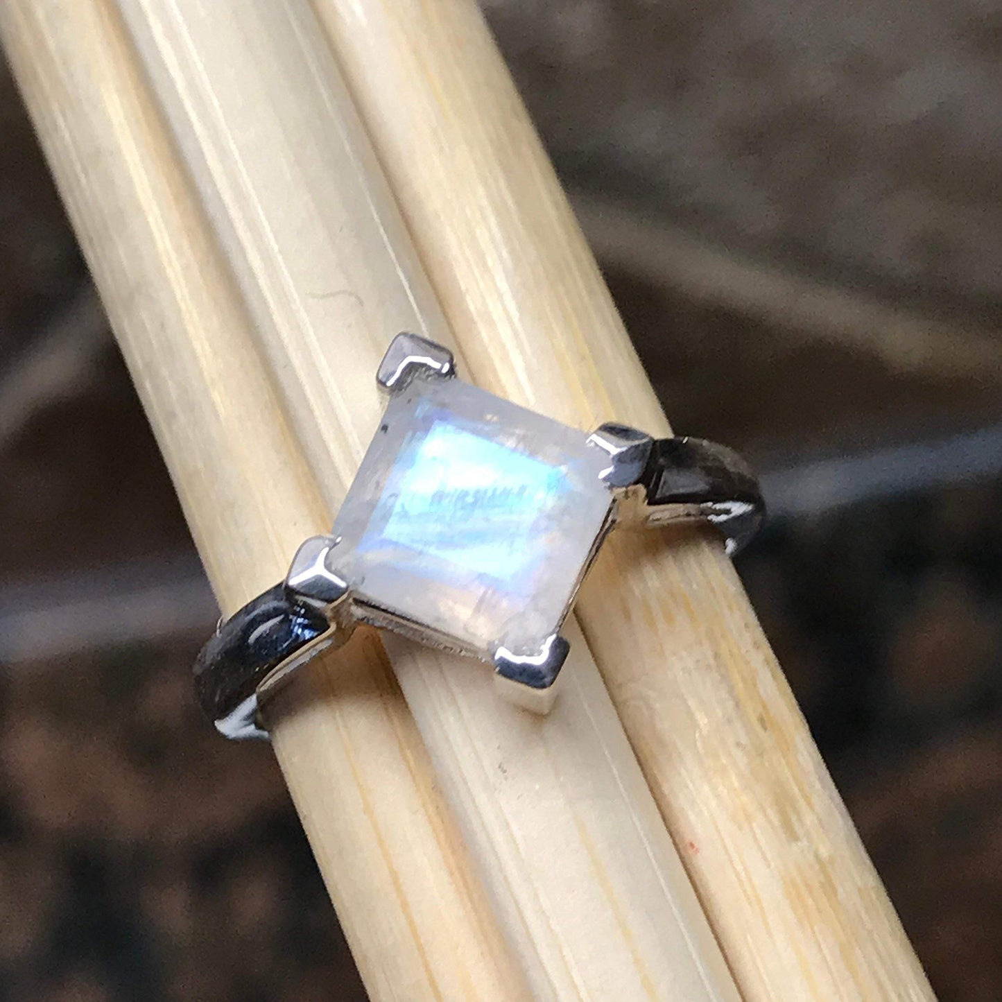 Genuine Rainbow Moonstone 925 Solid Sterling Silver Ring Size 5, 6, 7, 8, 9 - Natural Rocks by Kala