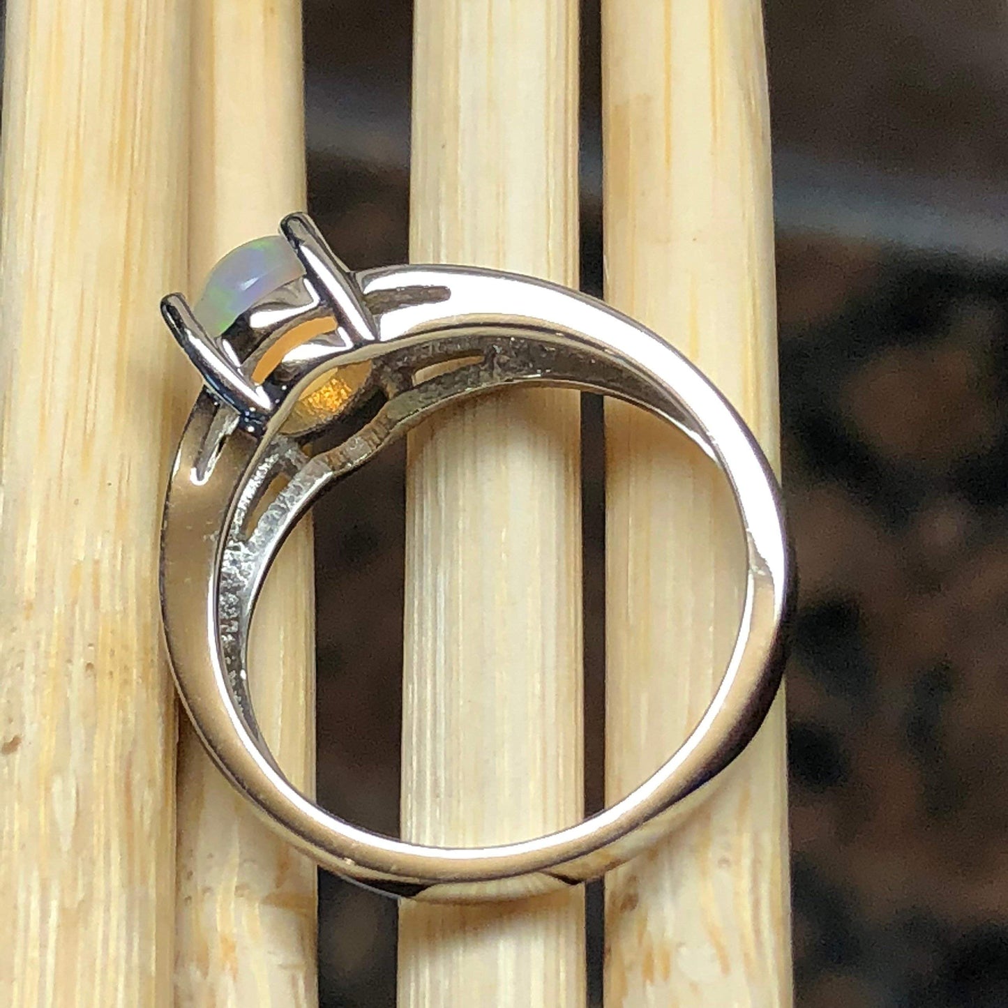 Genuine Ethiopian Opal, Black Spinel 925 Solid Sterling Silver Engagement Ring Size 6, 7, 8, 9 - Natural Rocks by Kala