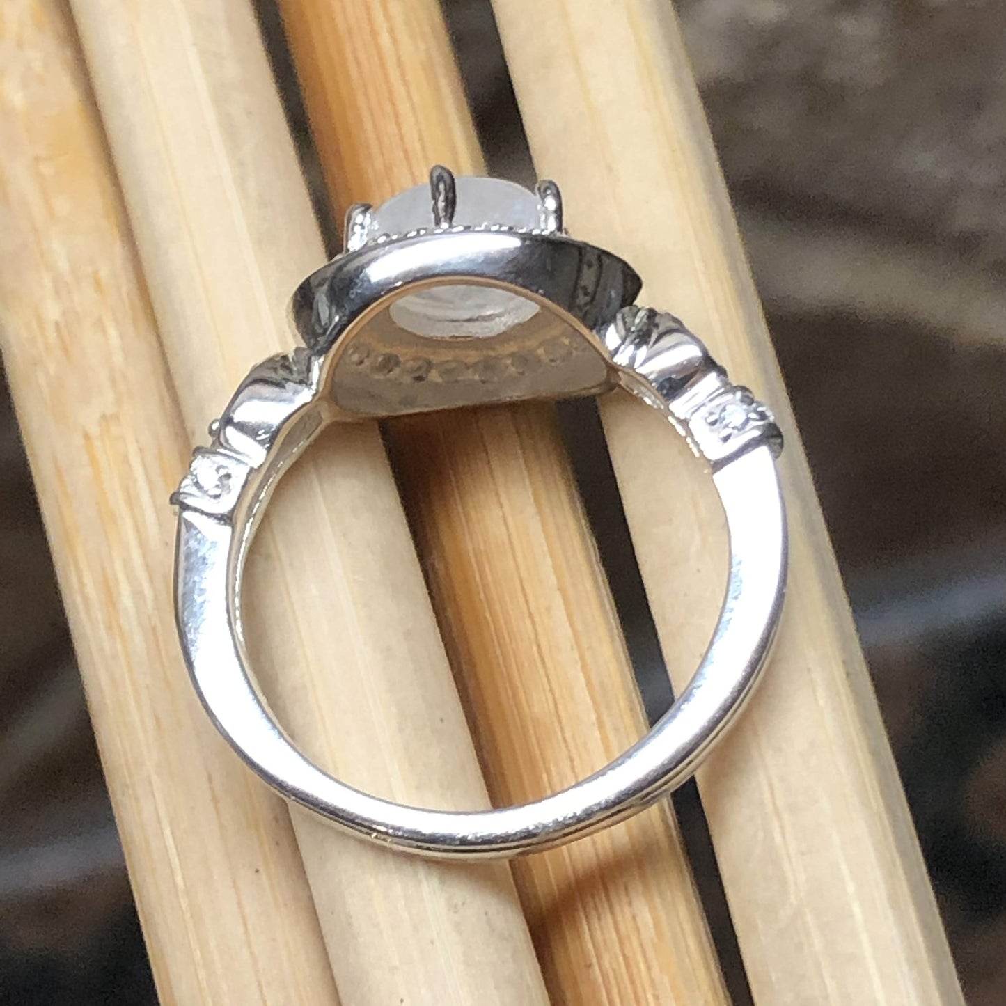 Natural Rainbow Moonstone 925 Solid Sterling Silver Engagement Ring Size 6, 7, 9 - Natural Rocks by Kala