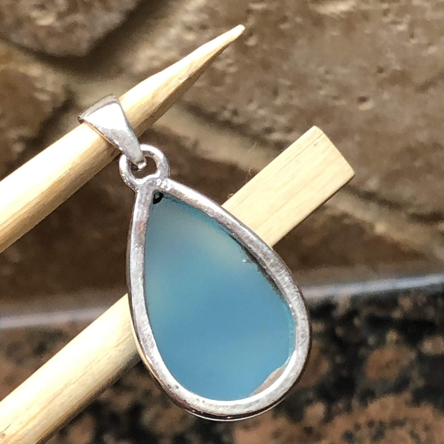 Natural Blue Chalcedony 925 Solid Sterling Silver Pendant 40mm - Natural Rocks by Kala