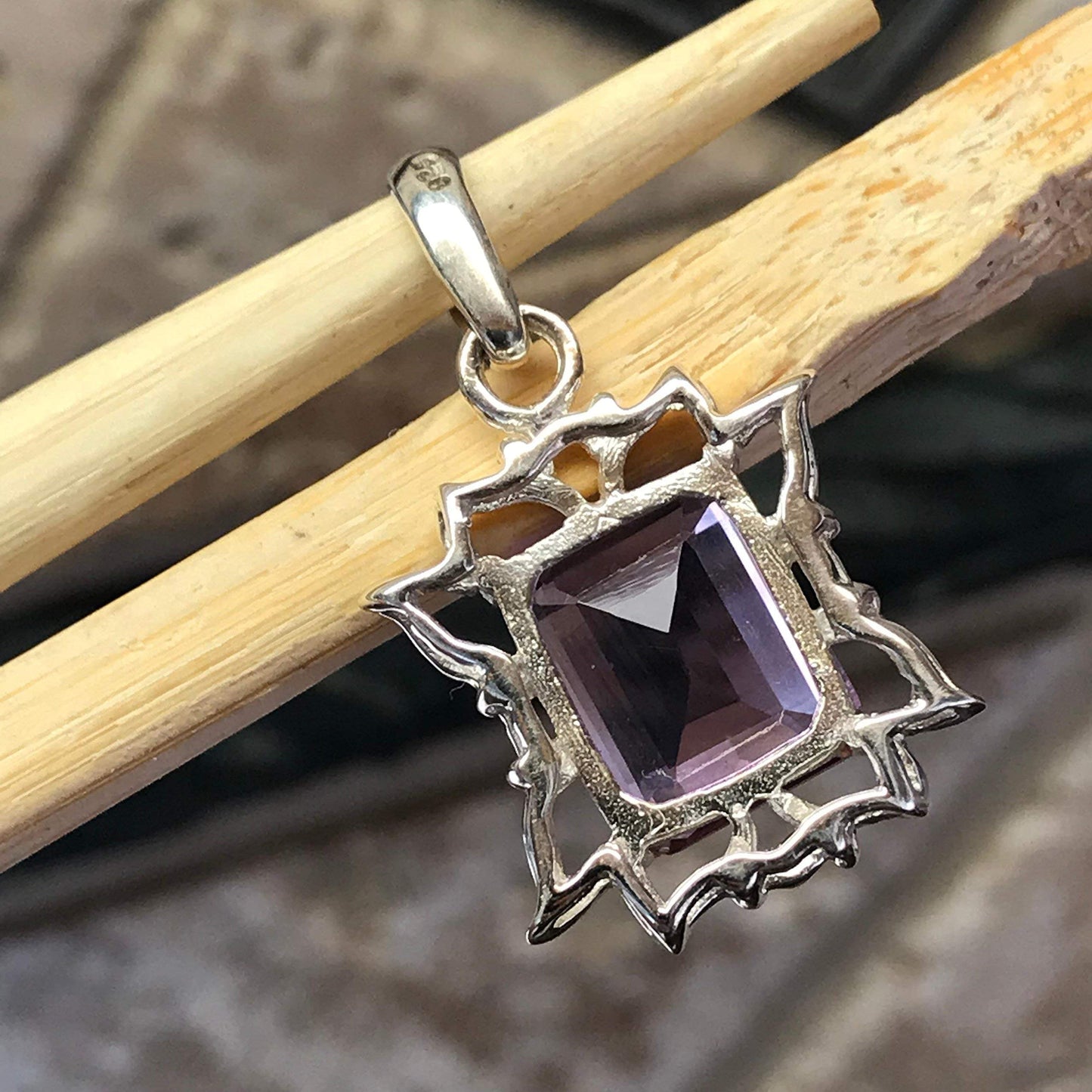 Natural 4ct Purple Amethyst 925 Solid Sterling Silver Pendant 28mm - Natural Rocks by Kala