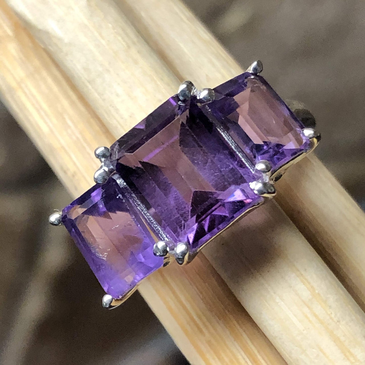 Natural 4ct Amethyst 925 Solid Sterling Silver Ring Size 5, 6, 7, 8, 9 - Natural Rocks by Kala