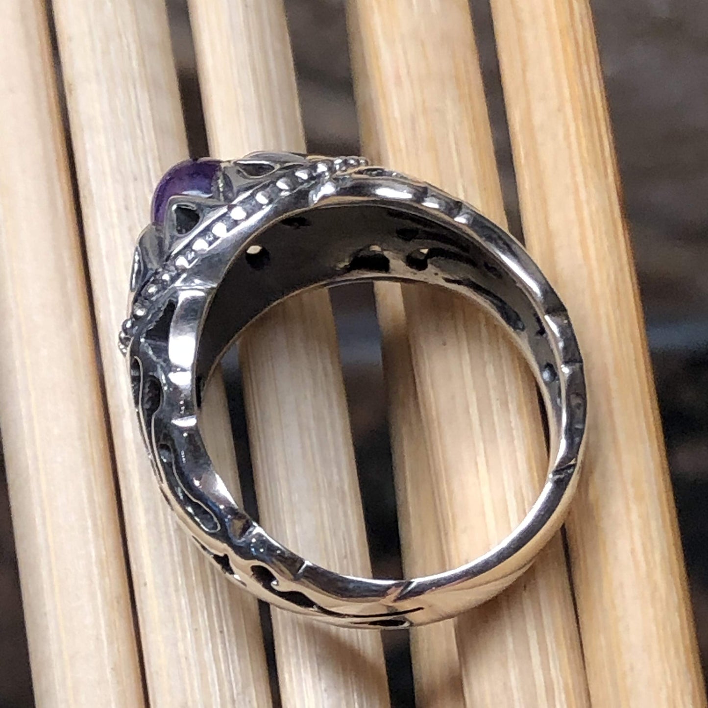 Natural Cabochan Amethyst 925 Solid Sterling Silver Men's Ring Size 8, 9, 10, 11, 13 - Natural Rocks by Kala