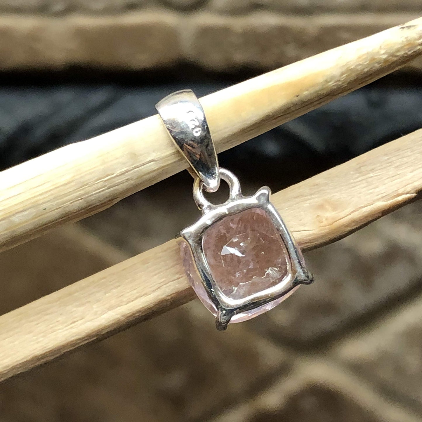 Natural 1.5ct Pink Morganite 925 Sterling Silver Pendant 20mm - Natural Rocks by Kala