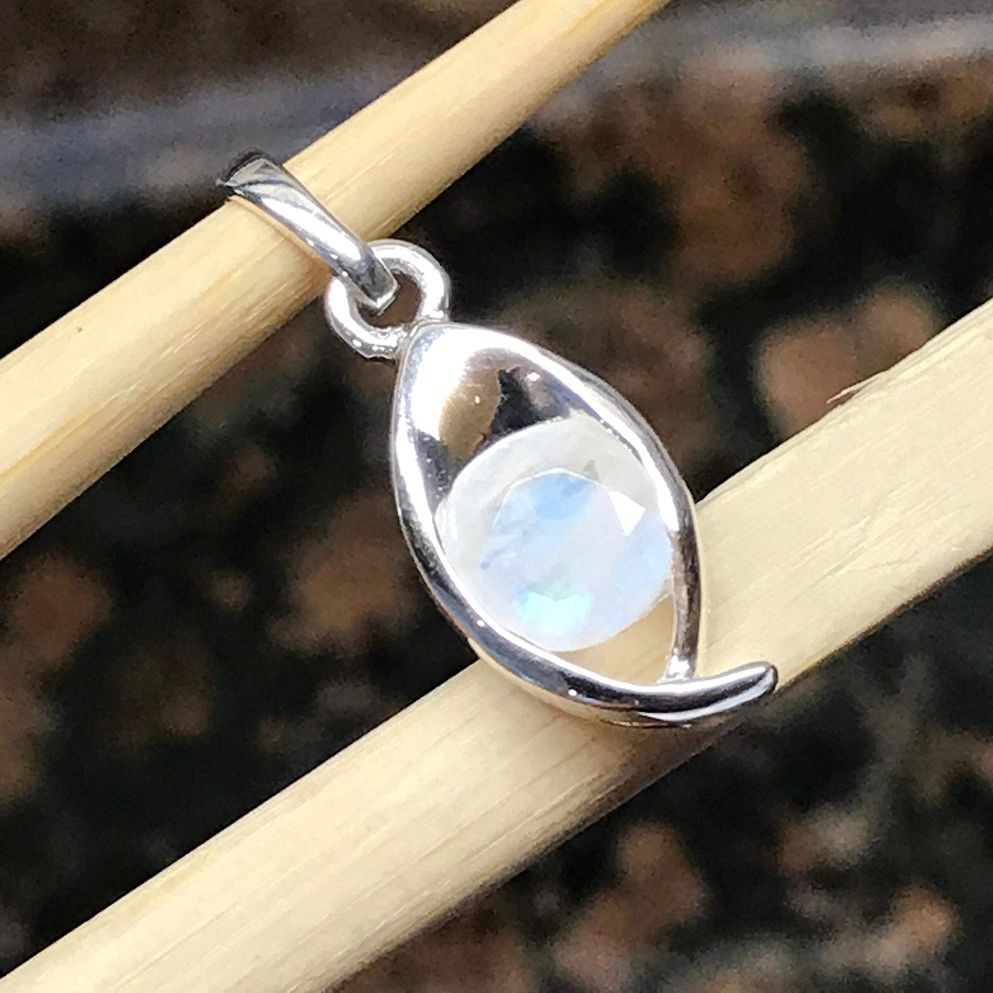 Natural Rainbow Moonstone 925 Solid Sterling Silver Pendant 20mm - Natural Rocks by Kala