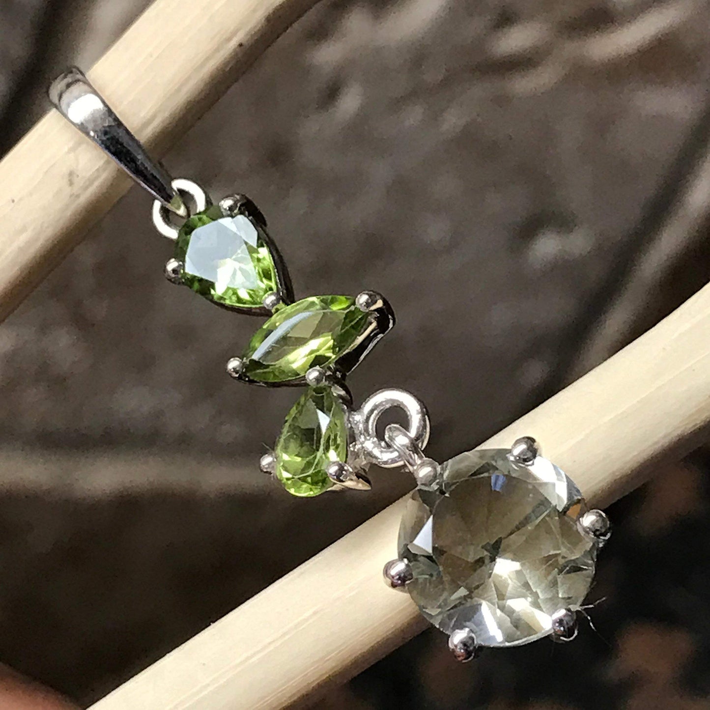 Natural 4ct Green Amethyst, Green Peridot 925 Solid Sterling Silver Pendant 40mm - Natural Rocks by Kala