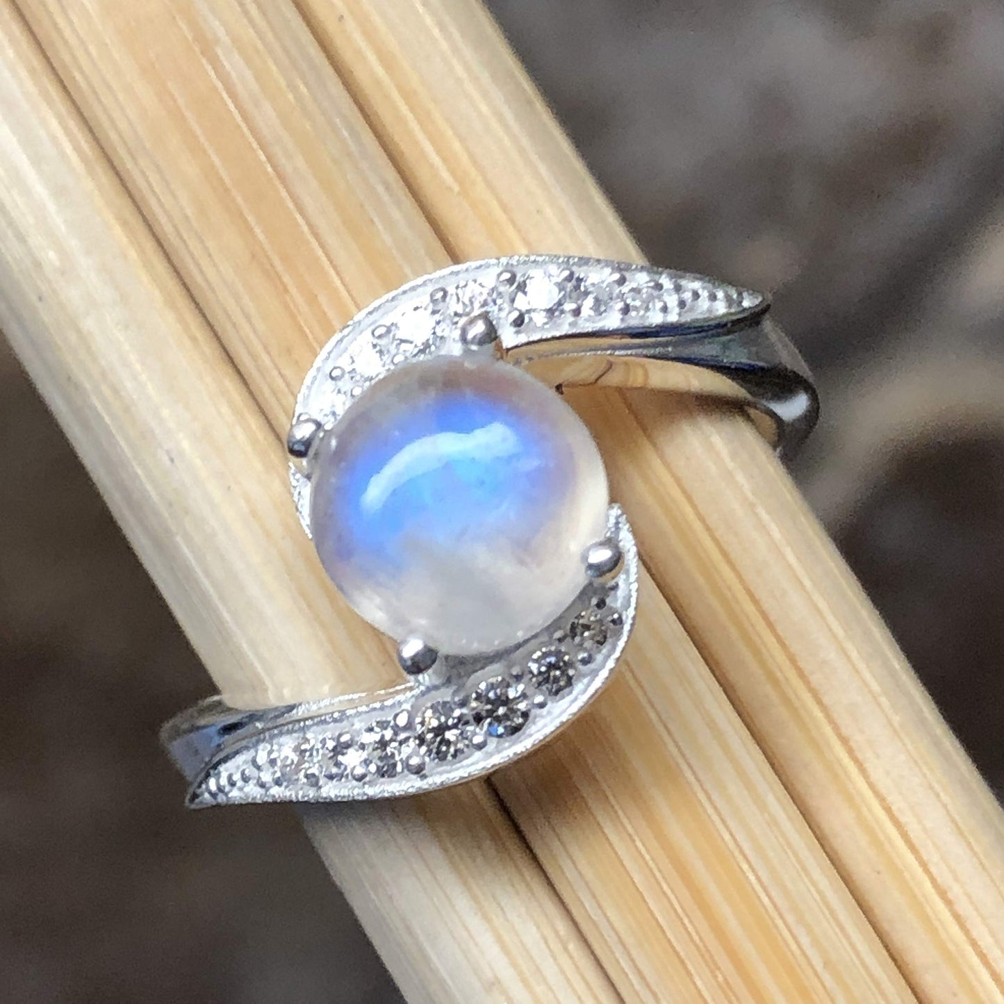 Natural Rainbow Moonstone 925 Solid Sterling Silver Engagement Ring Size 6, 7, 8, 9 - Natural Rocks by Kala