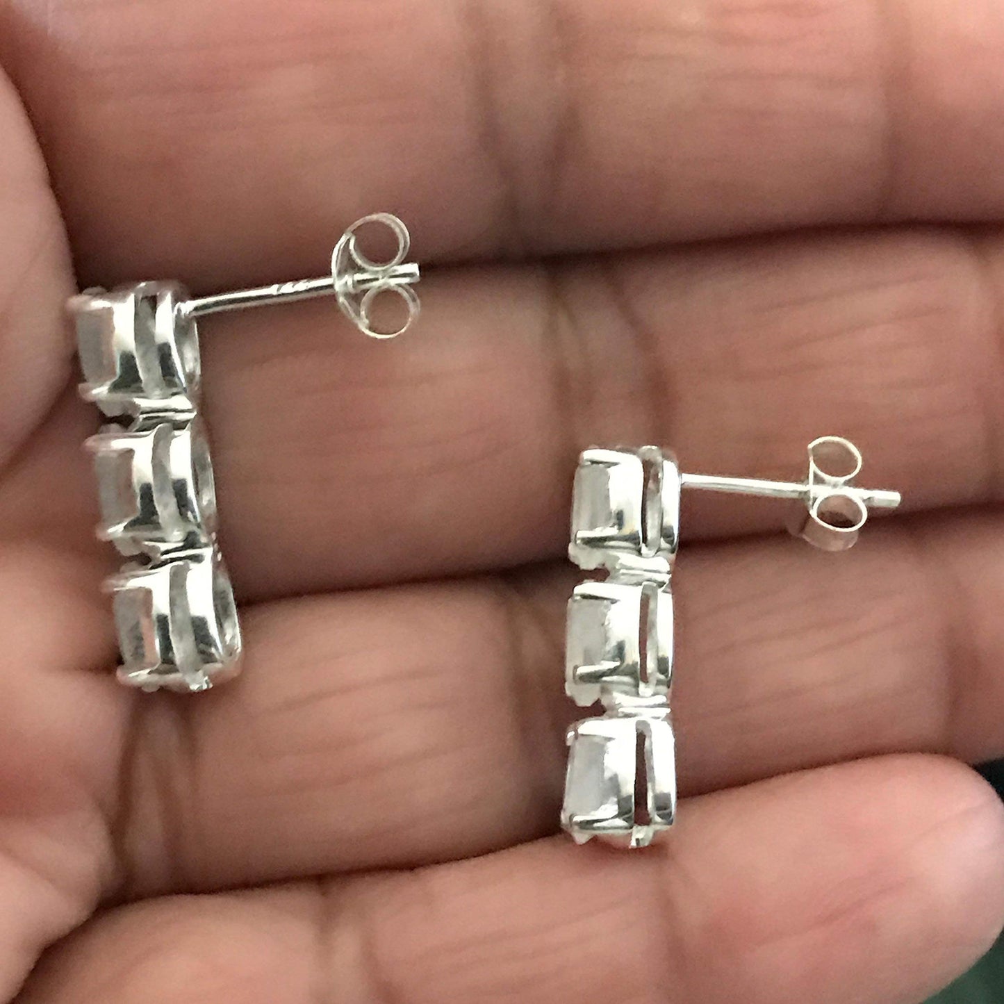 Natural Rainbow Moonstone 925 Solid Sterling Silver Earrings 16mm - Natural Rocks by Kala