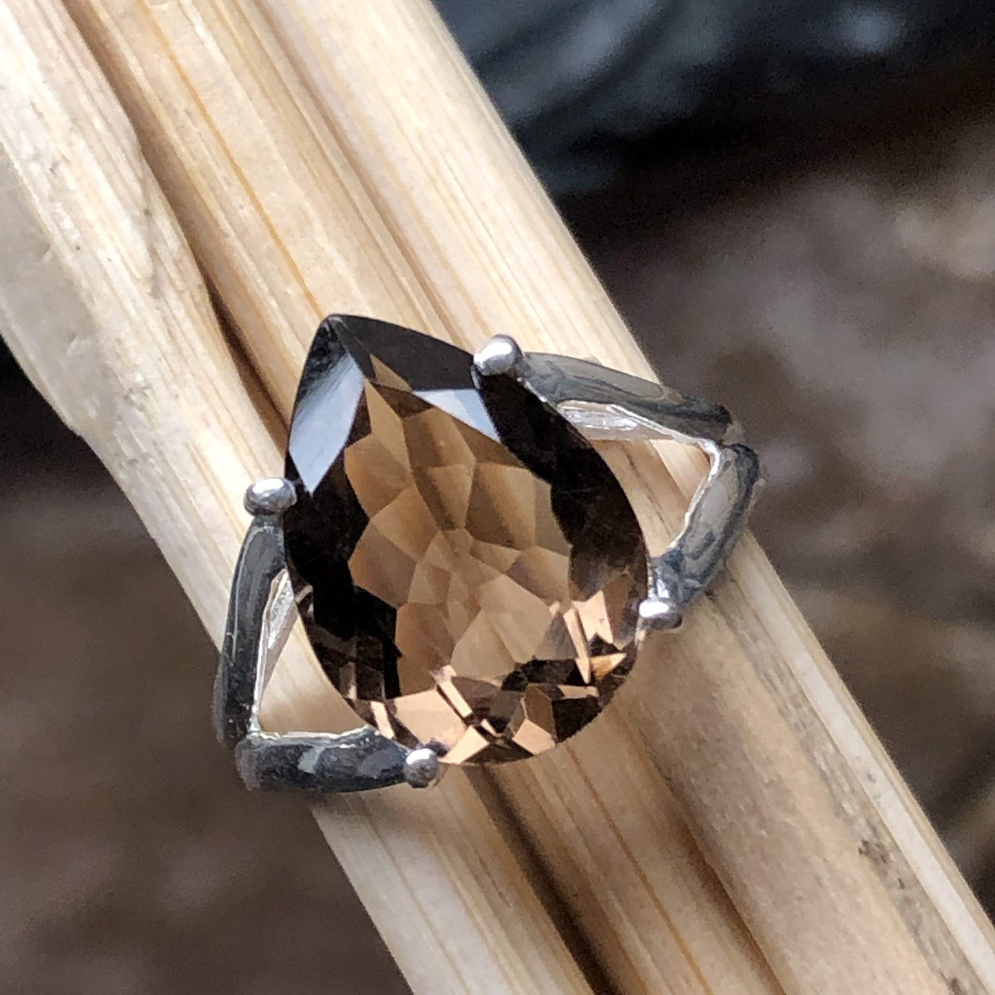 Genuine 4ct Smoky Topaz 925 Solid Sterling Silver Ring Size 6, 7, 8, 9 - Natural Rocks by Kala