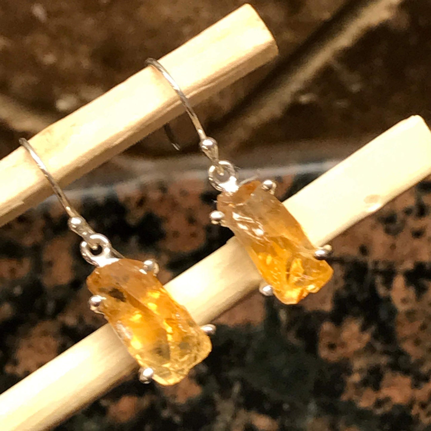 Natural Golden Citrine 925 Solid Sterling Silver Earrings 25mm - Natural Rocks by Kala