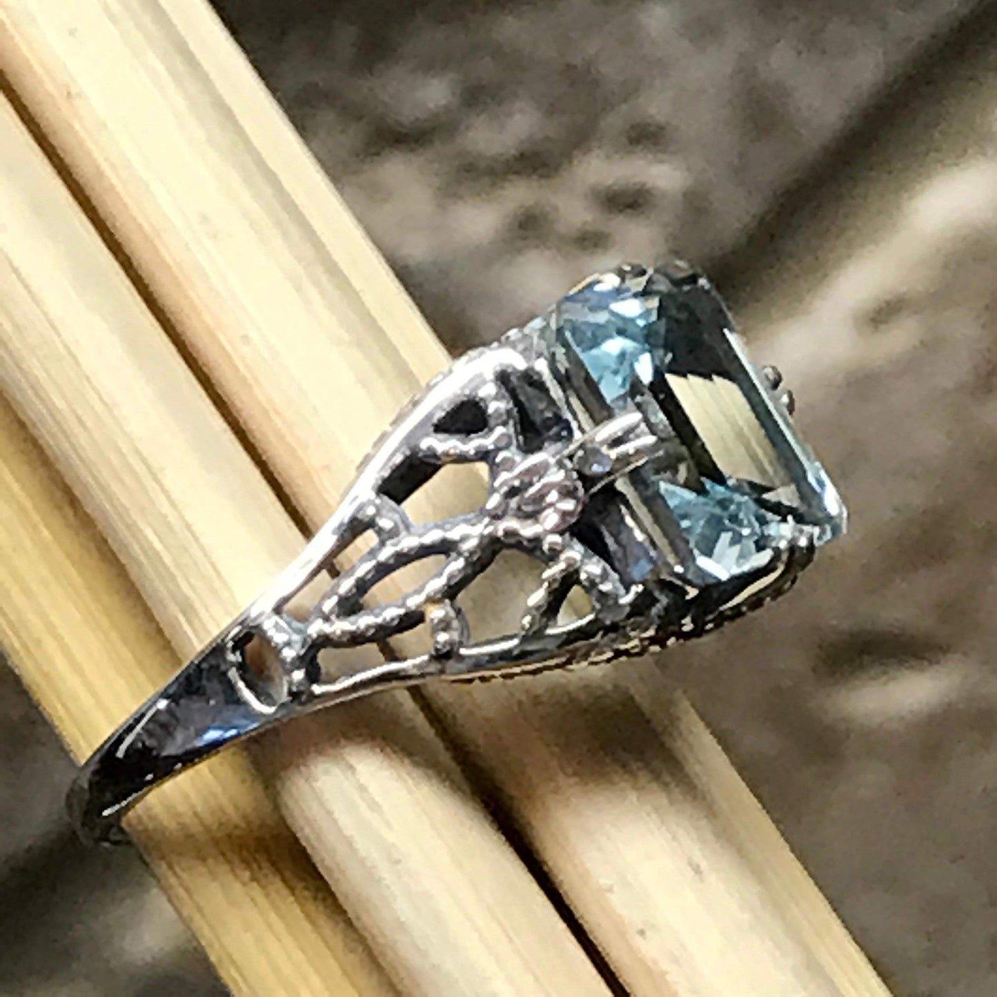 Natural 2.5ct Aquamarine 925 Solid Sterling Silver Engagement Ring Size 5.25, 6, 7, 8, 9 - Natural Rocks by Kala