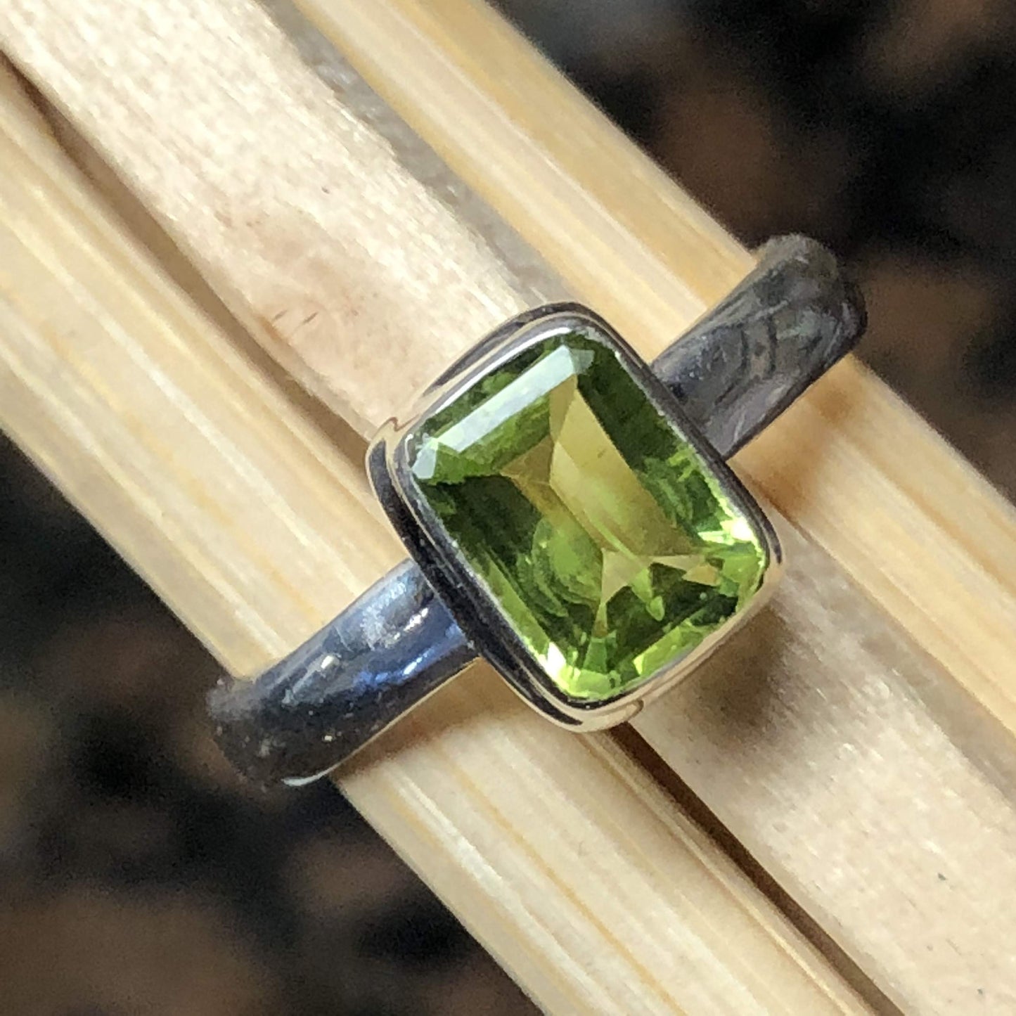 Natural 1.25ct Peridot 925 Solid Sterling Silver Engagement Ring Size 6.75, 8, 8.25, 8.5, 10 - Natural Rocks by Kala