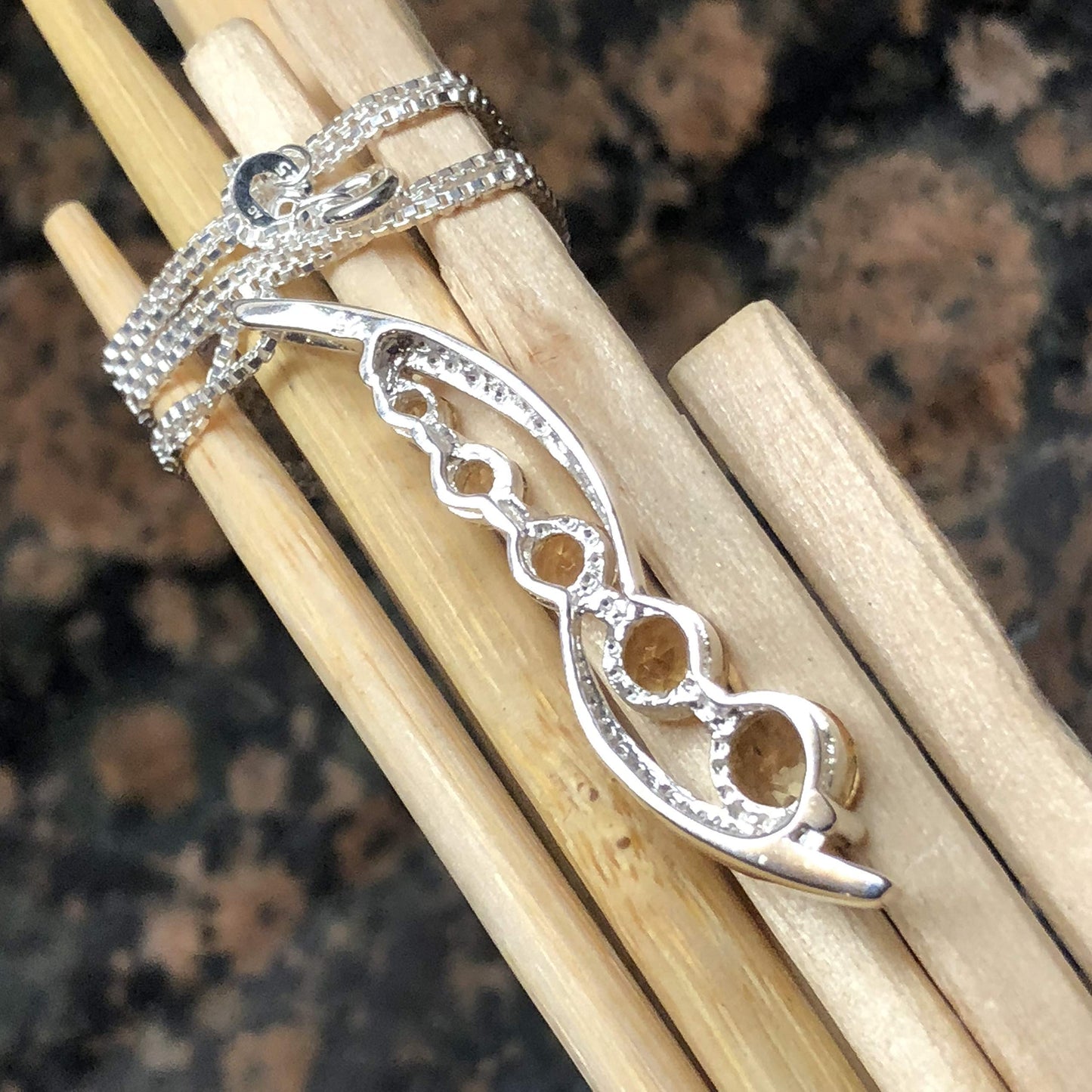 Natural 2.5ct Golden Citrine 925 Solid Sterling Silver Pendant Necklace 16'' - Natural Rocks by Kala